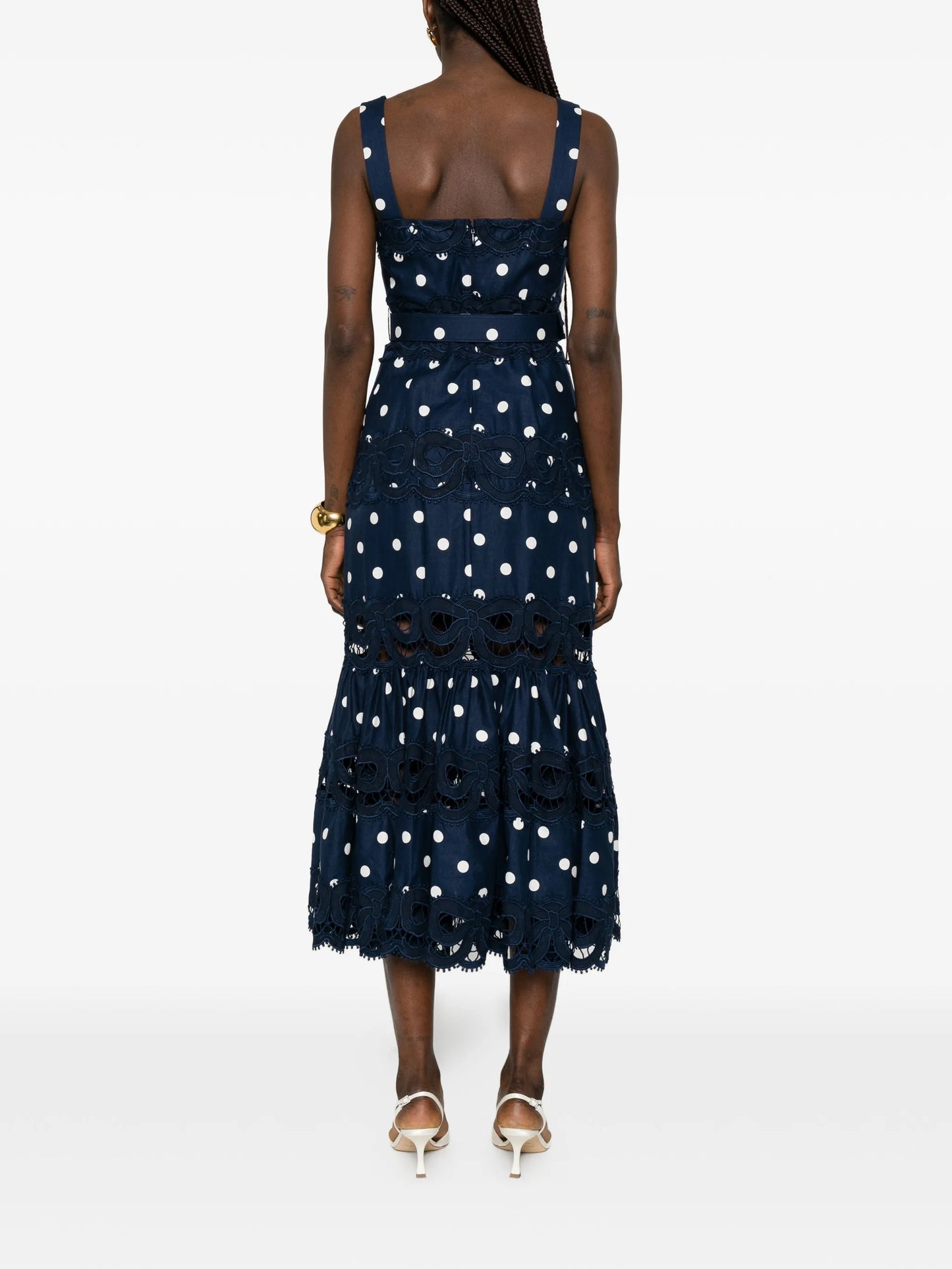 polka-dot scallop-trims midi dress