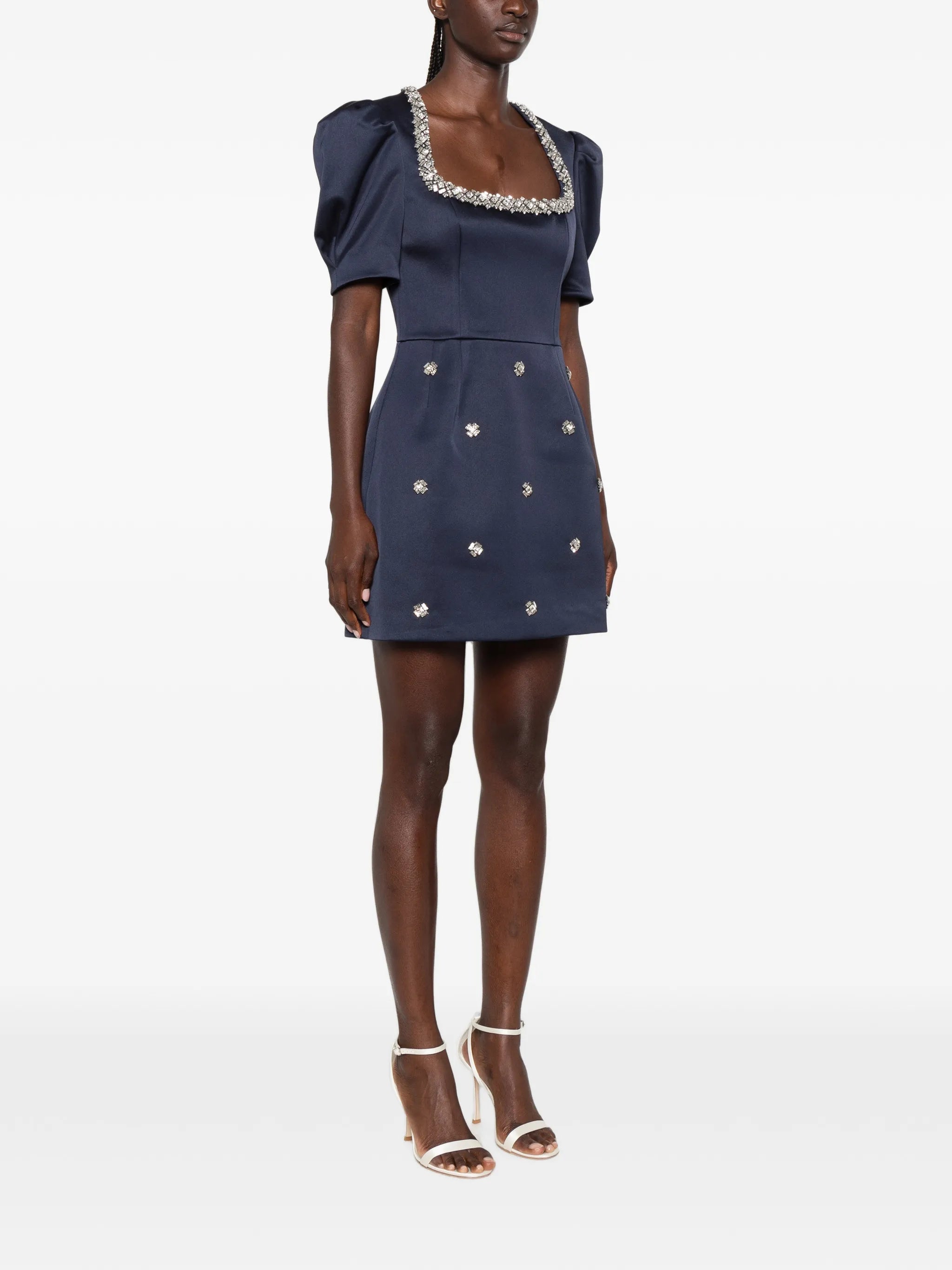 Ayla crystal-embellished puff-sleeve mini dress