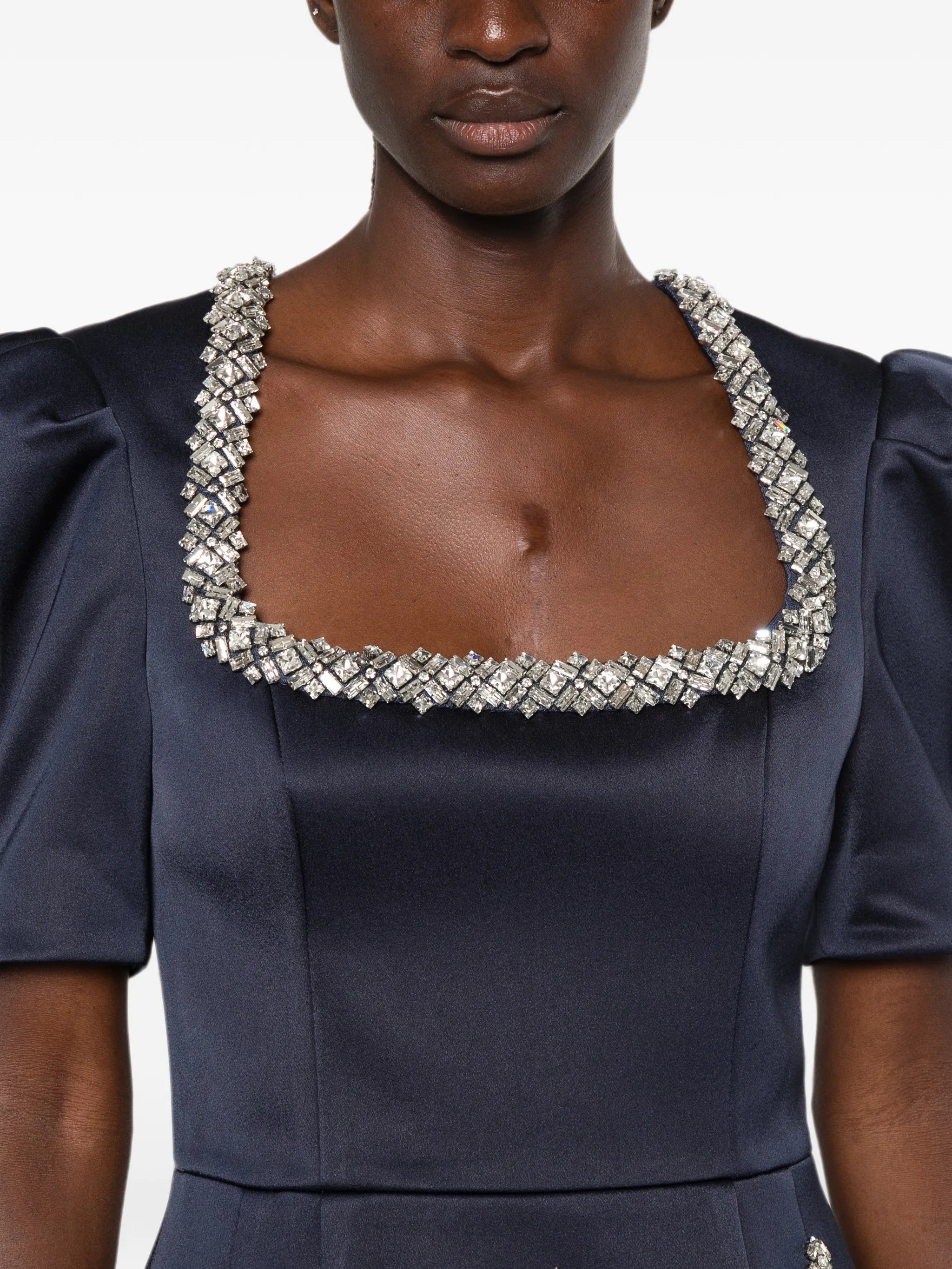 Ayla crystal-embellished puff-sleeve mini dress