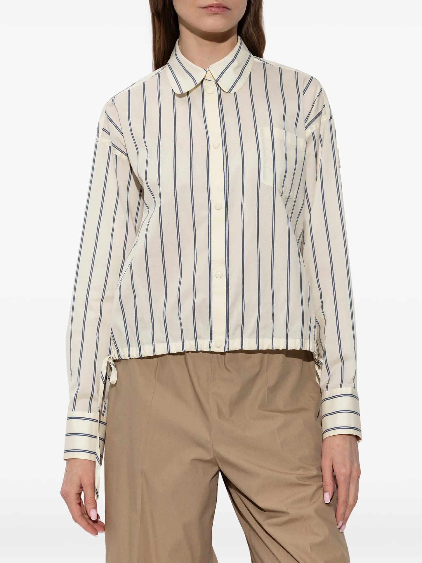 drawstring-details striped cotton shirt
