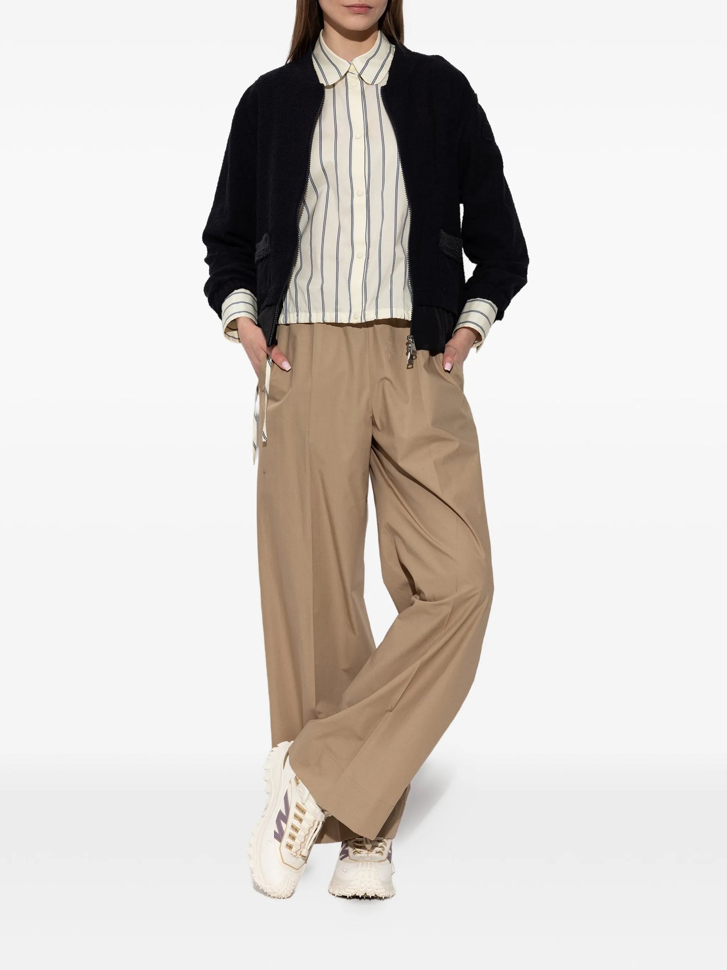 drawstring-details striped cotton shirt