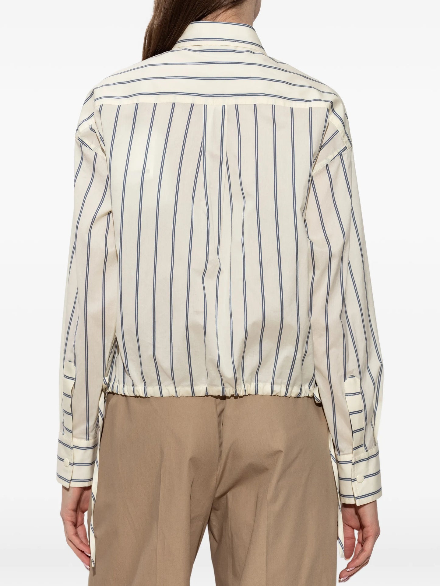 drawstring-details striped cotton shirt