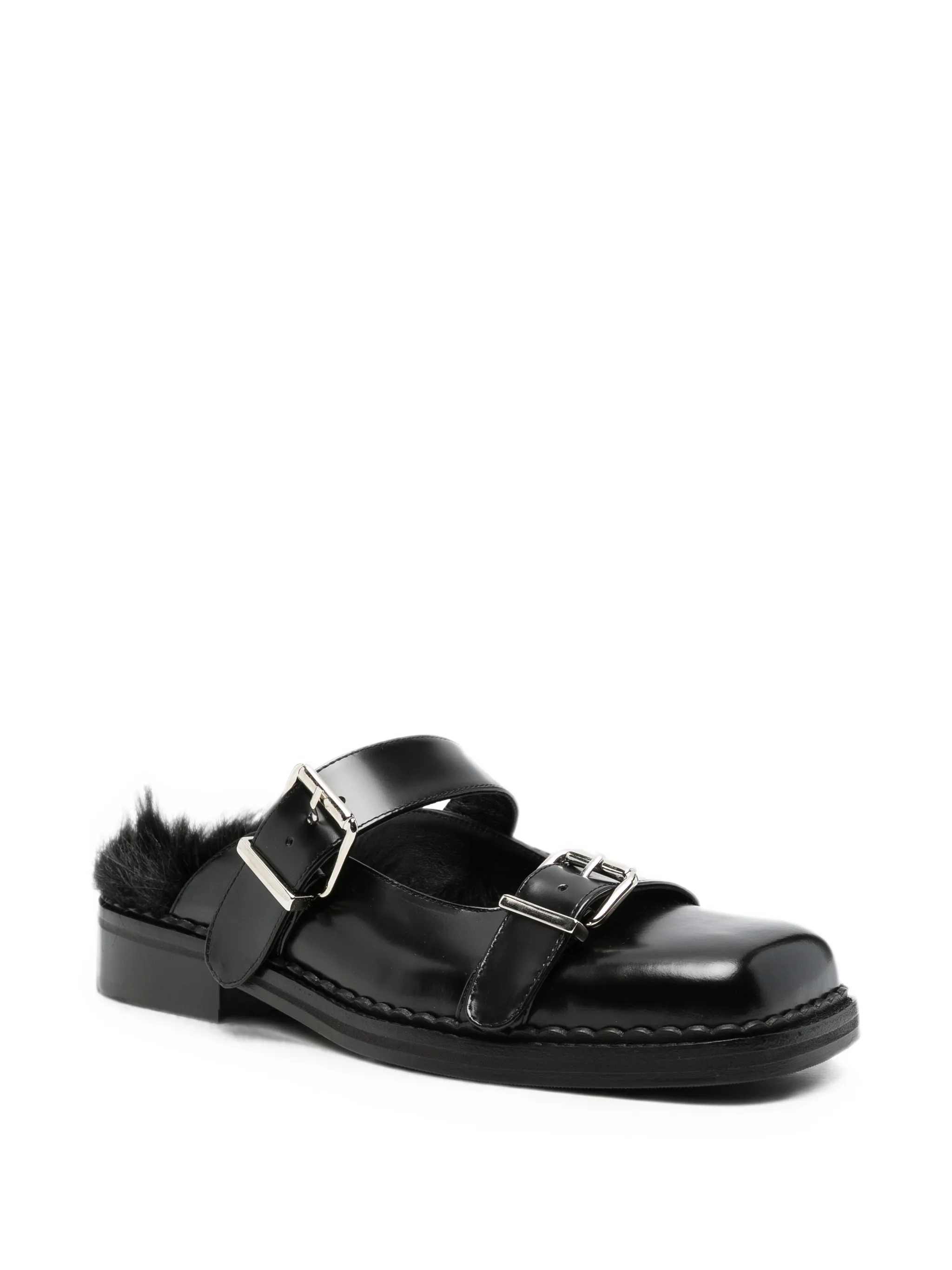 faux-fur buckle mules