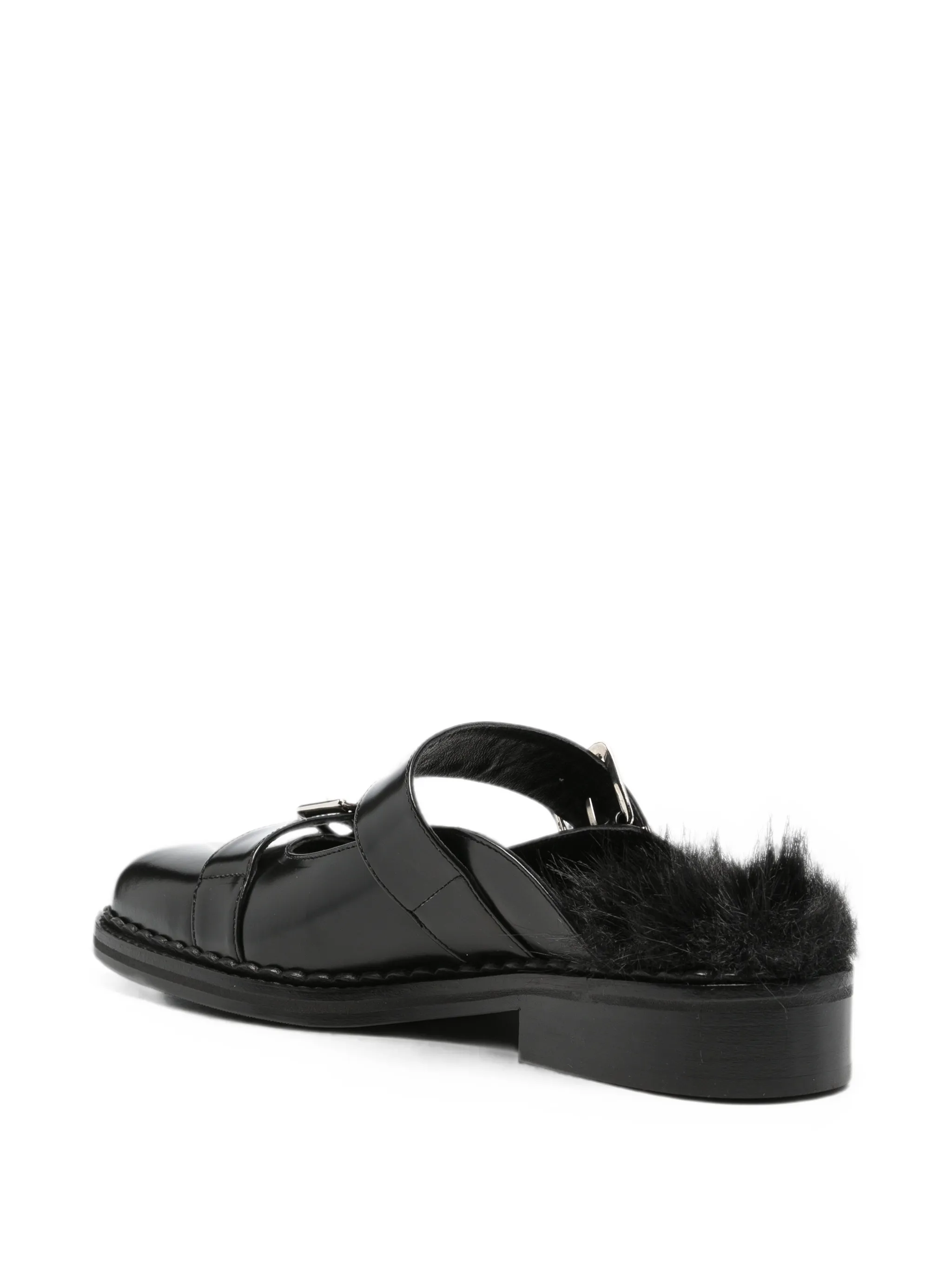 faux-fur buckle mules
