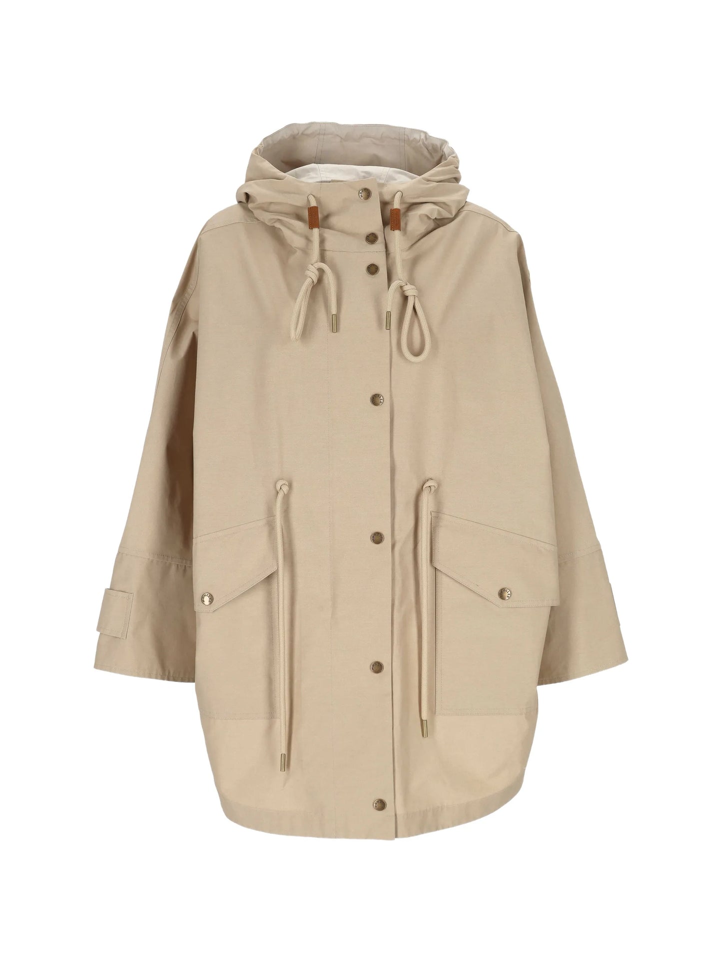 buttoned hooded drawstring coat