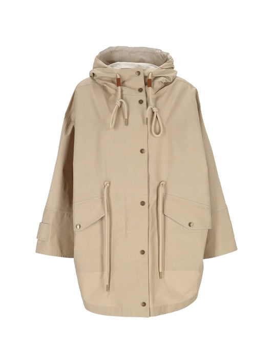 buttoned hooded drawstring coat