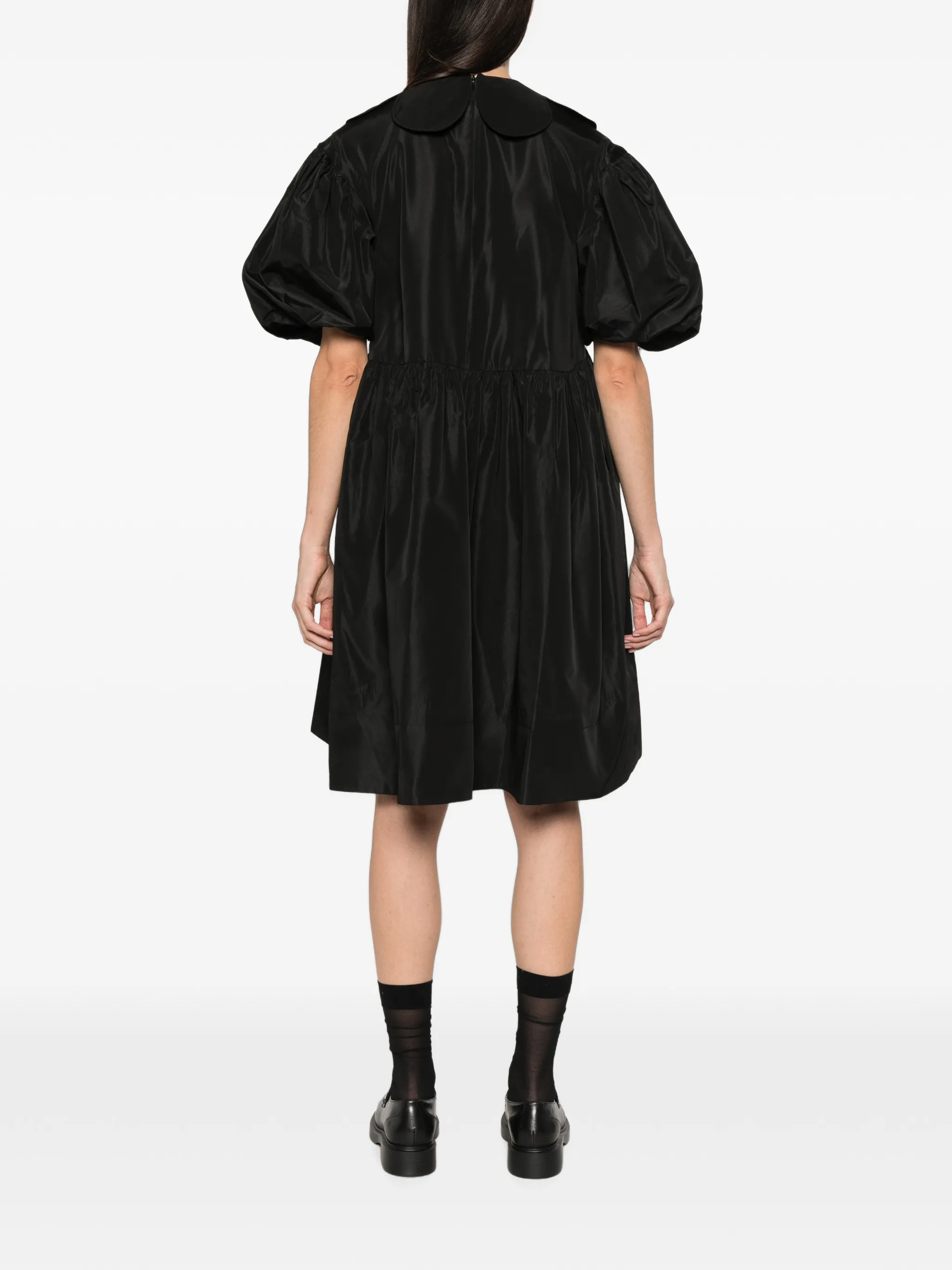 puff-sleeve petal-collar dress