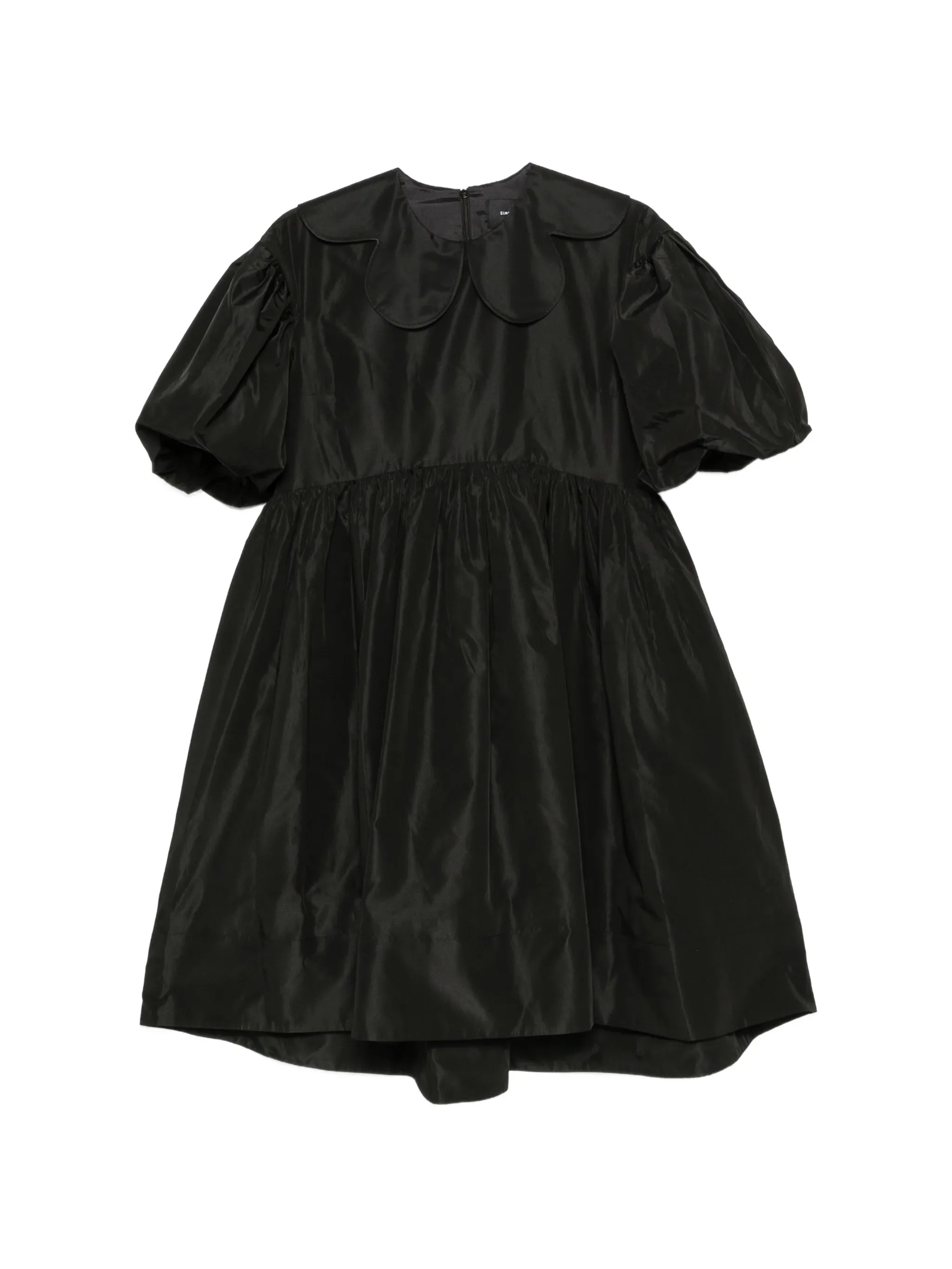 puff-sleeve petal-collar dress