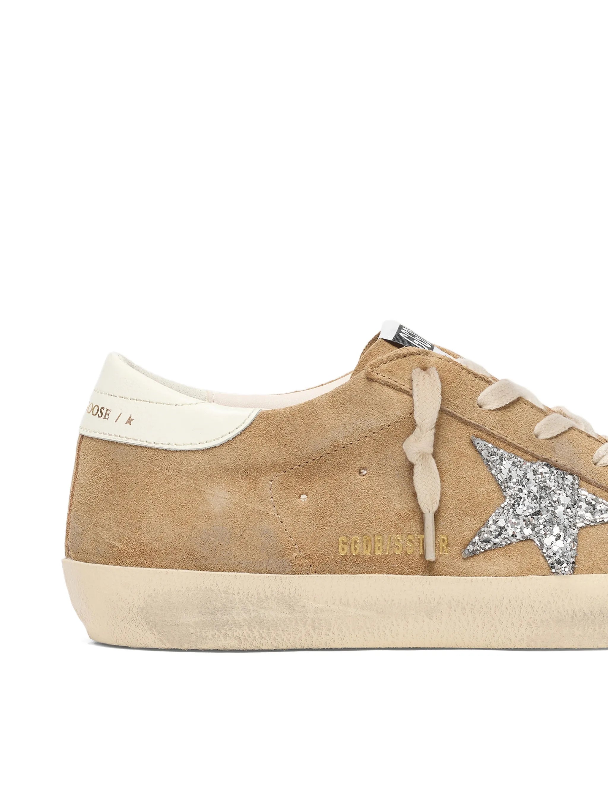 Super-Star in tobacco suede with silver glitter star sneakers
