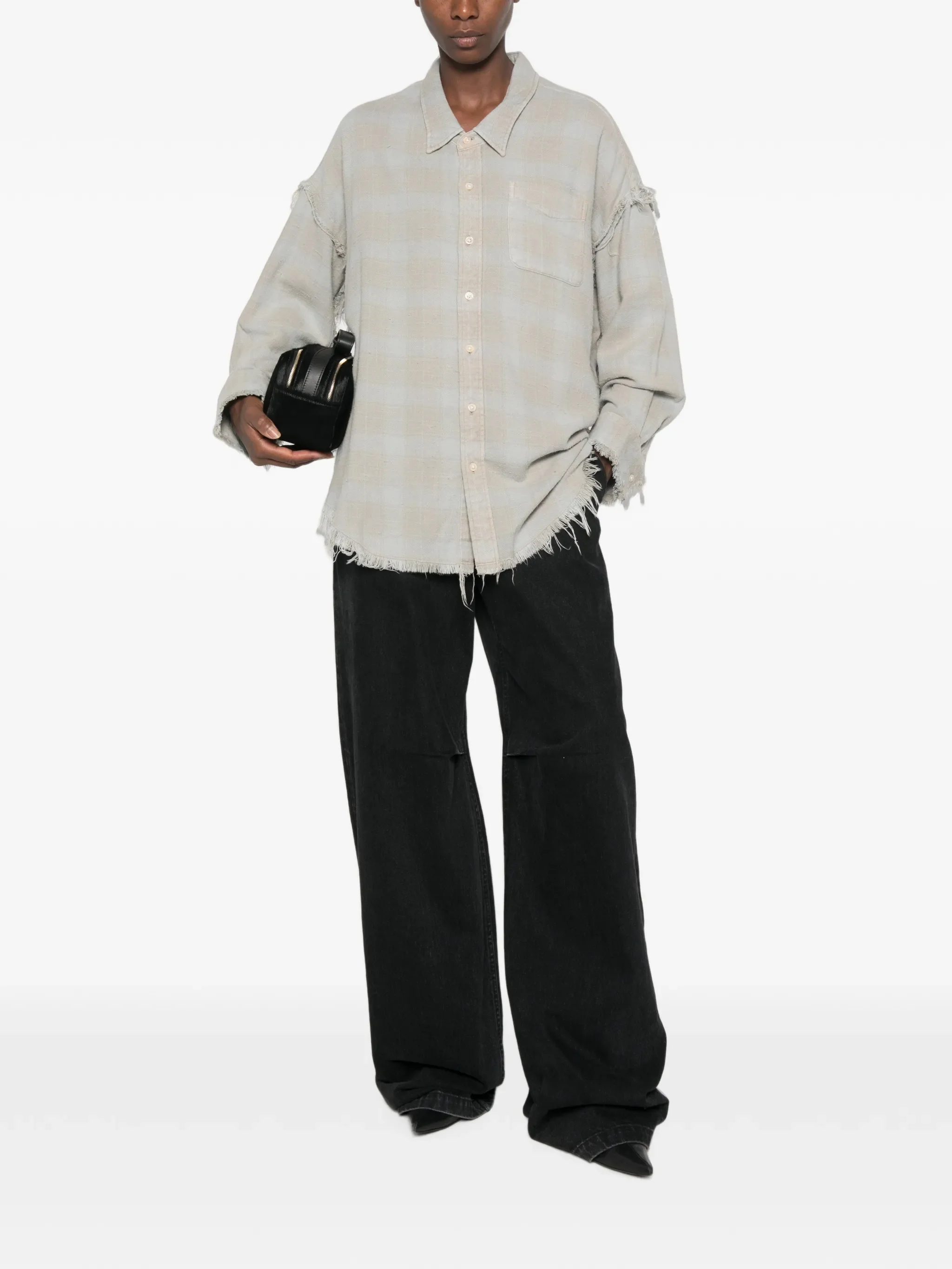 shredded seam drop neck shirt