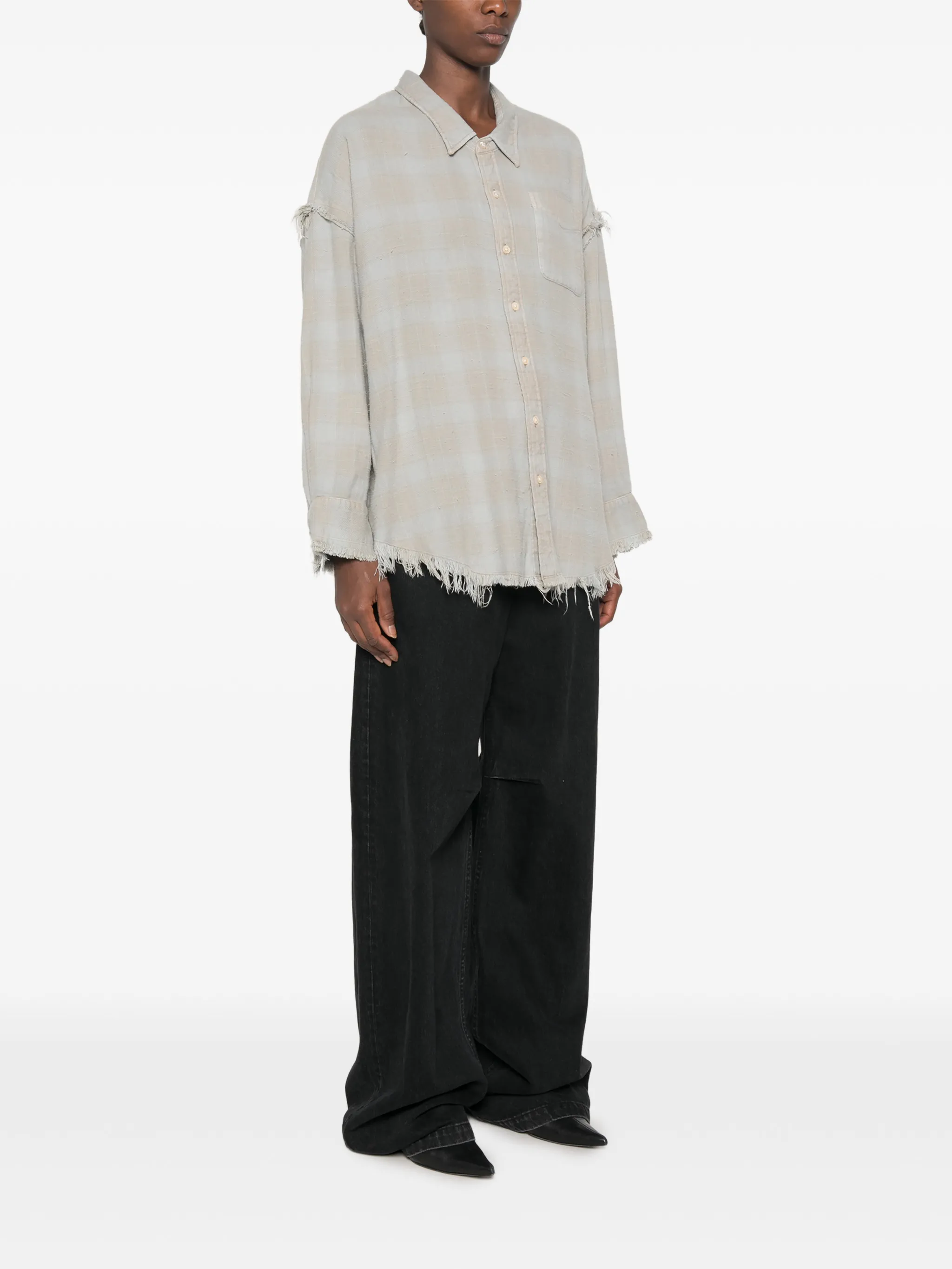 shredded seam drop neck shirt