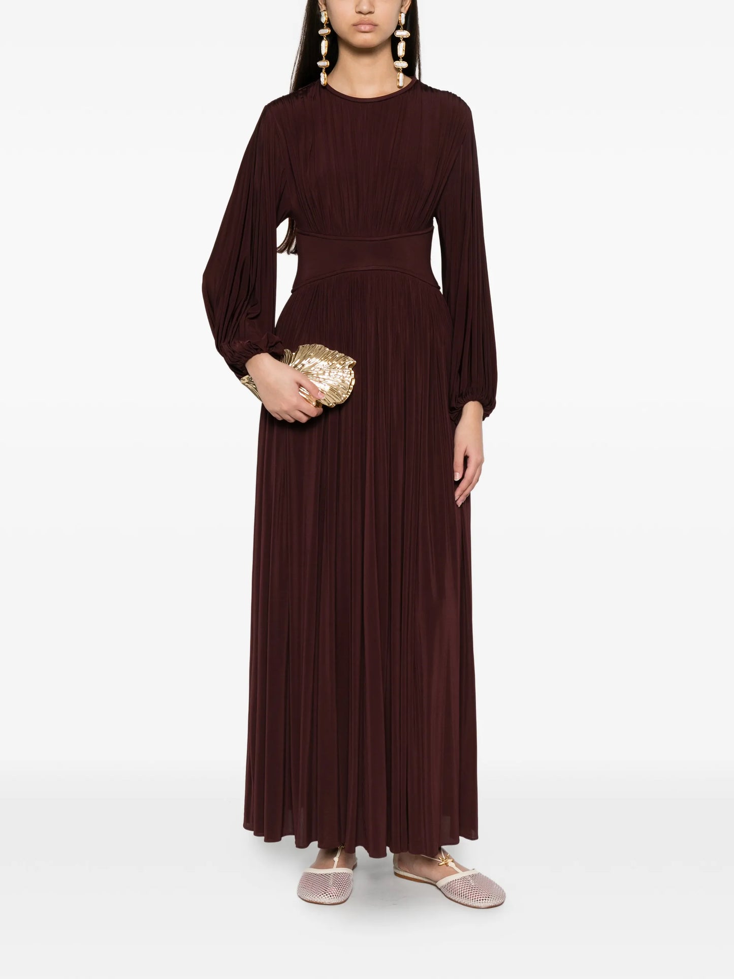 Luna pleated long-sleeve dress
