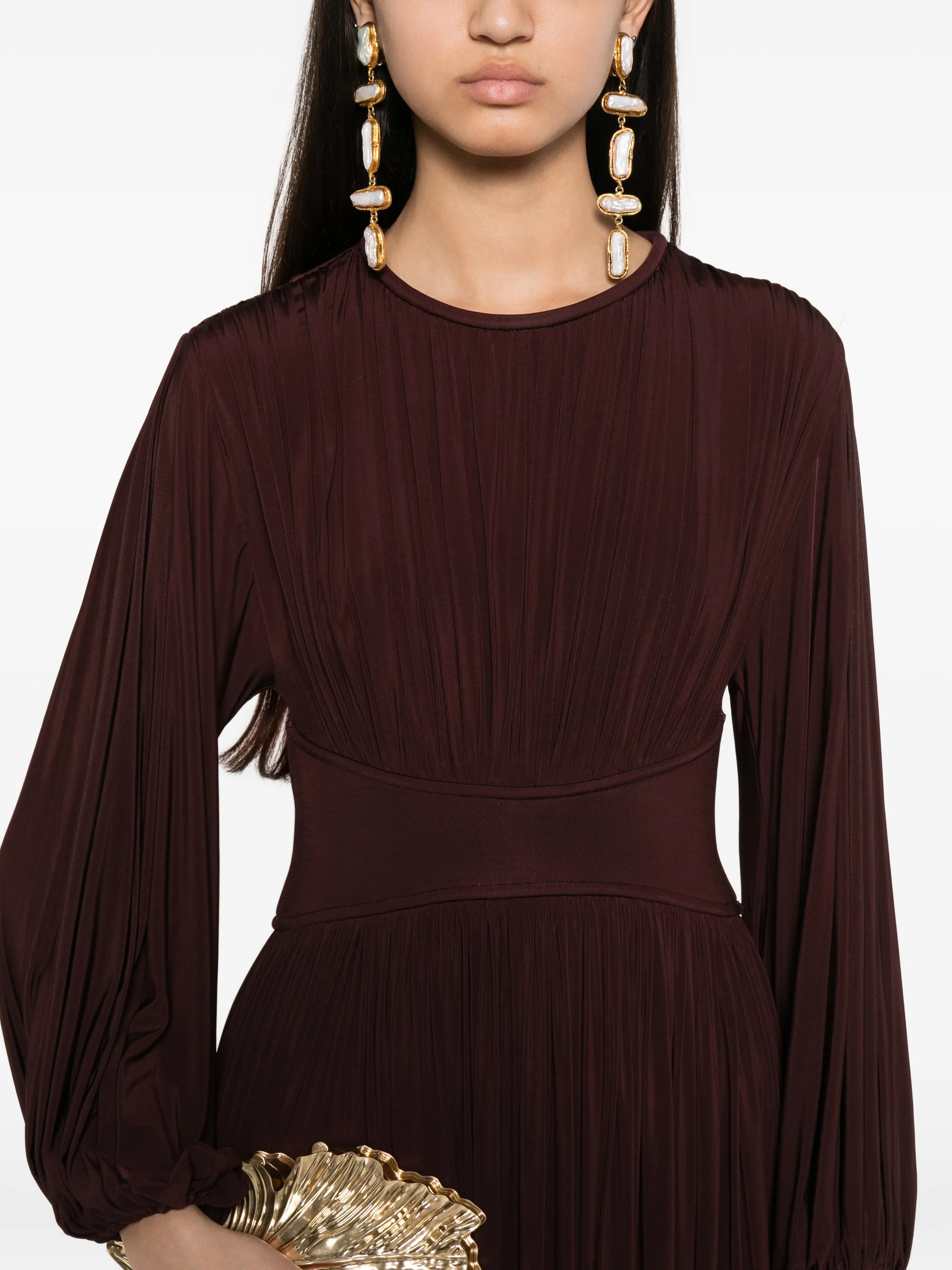 Luna pleated long-sleeve dress