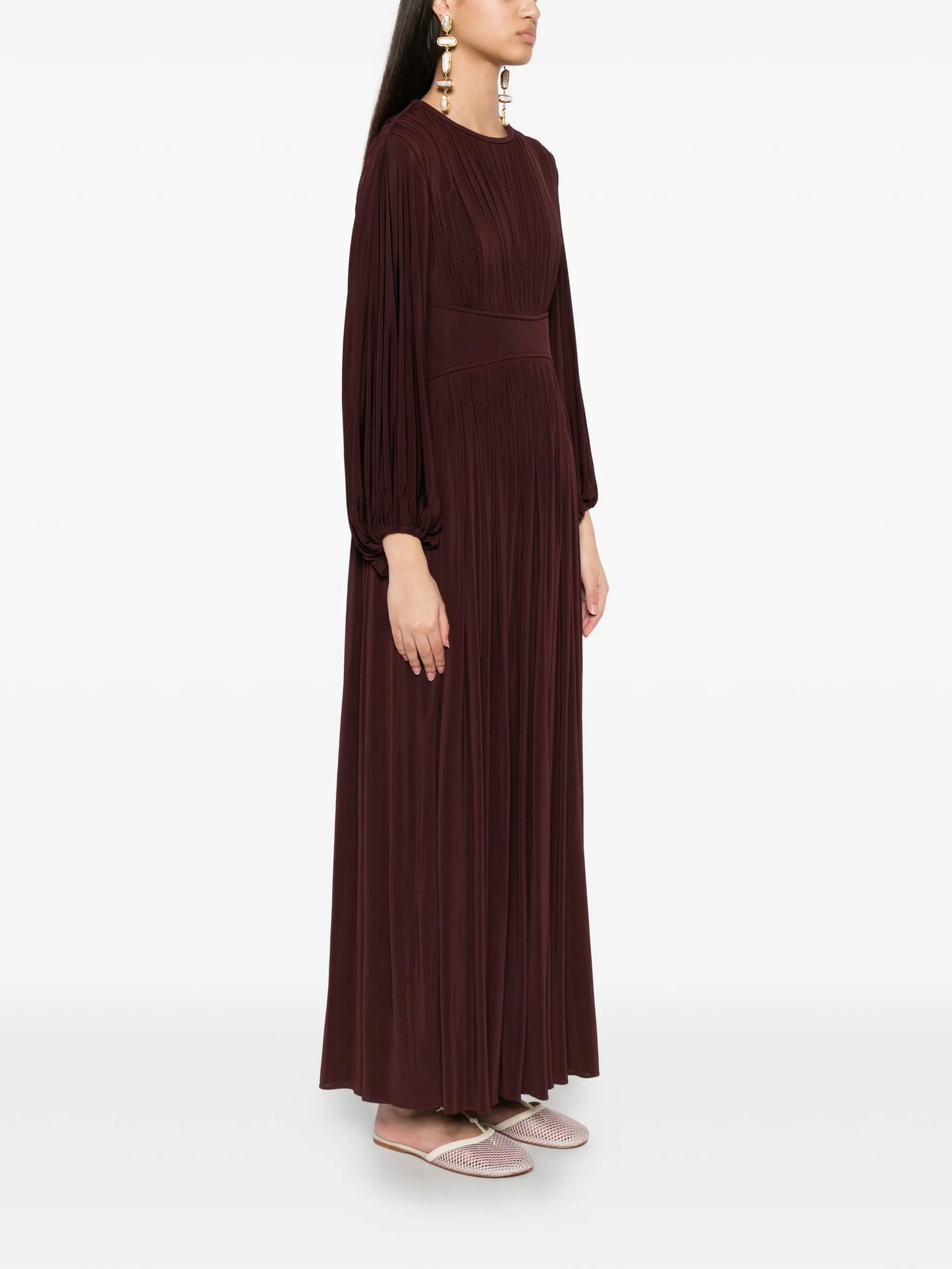 Luna pleated long-sleeve dress