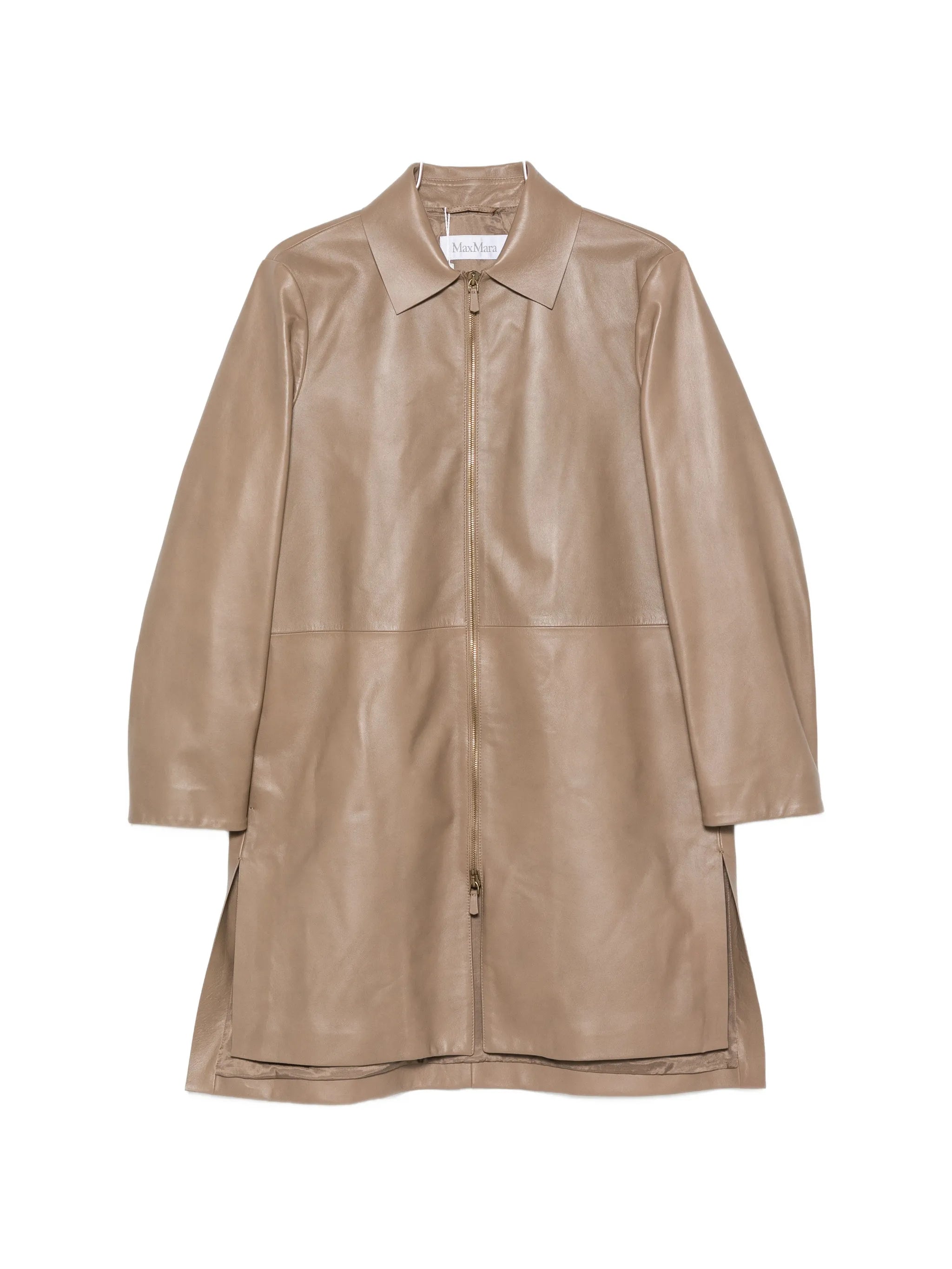 leather zip-up coat