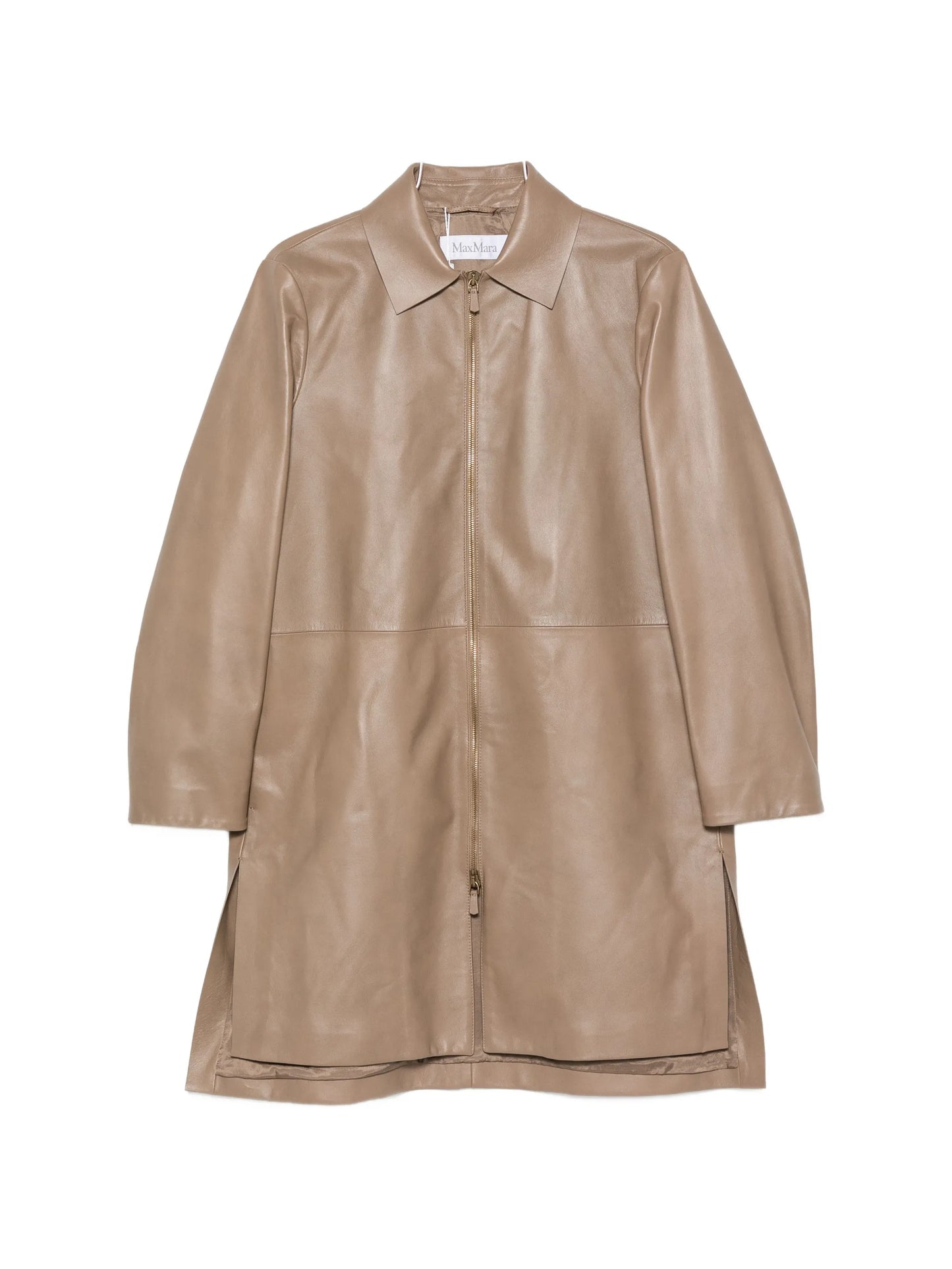 leather zip-up coat