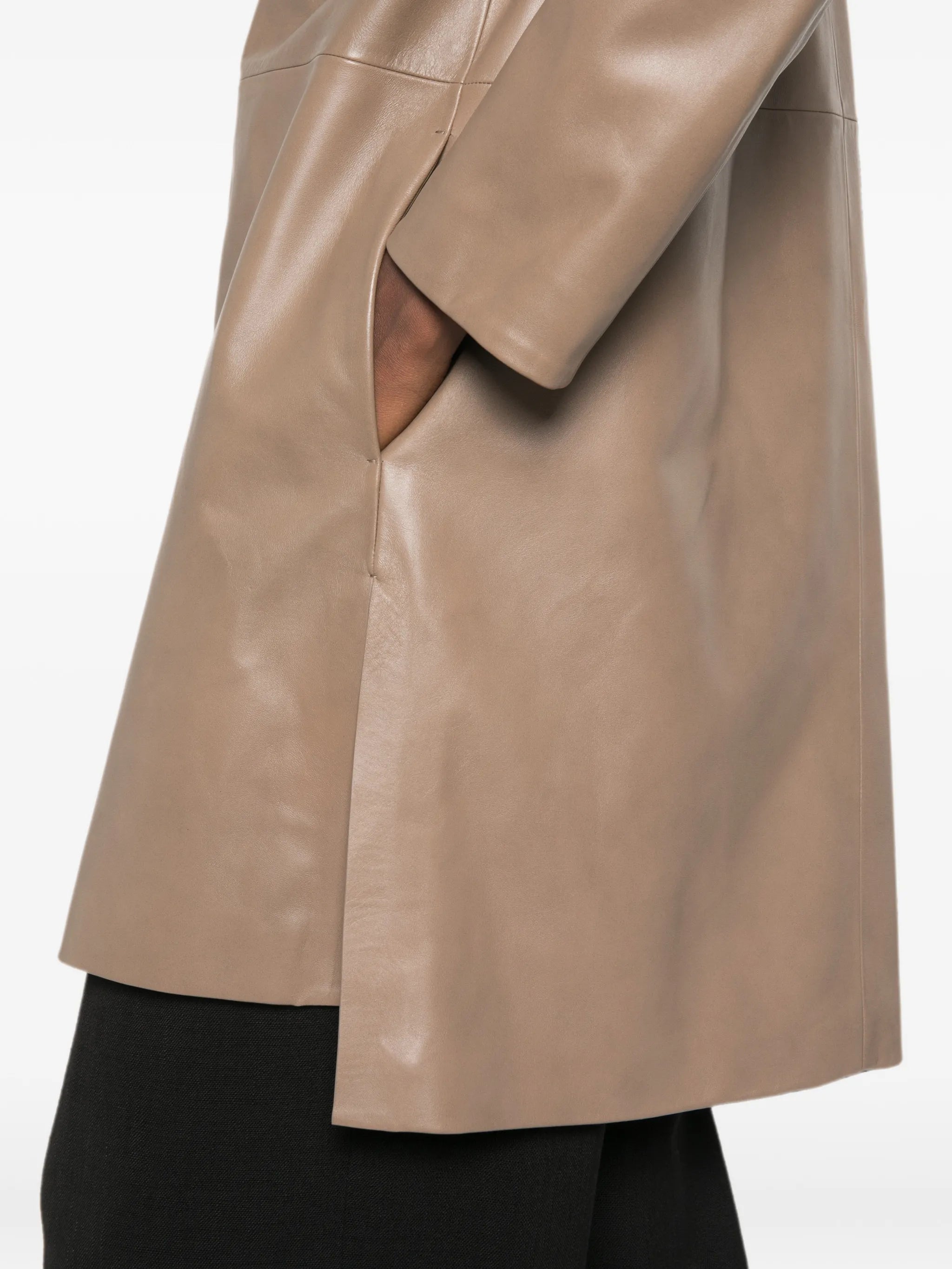 leather zip-up coat
