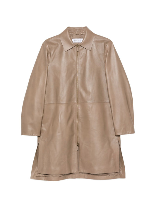 leather zip-up coat