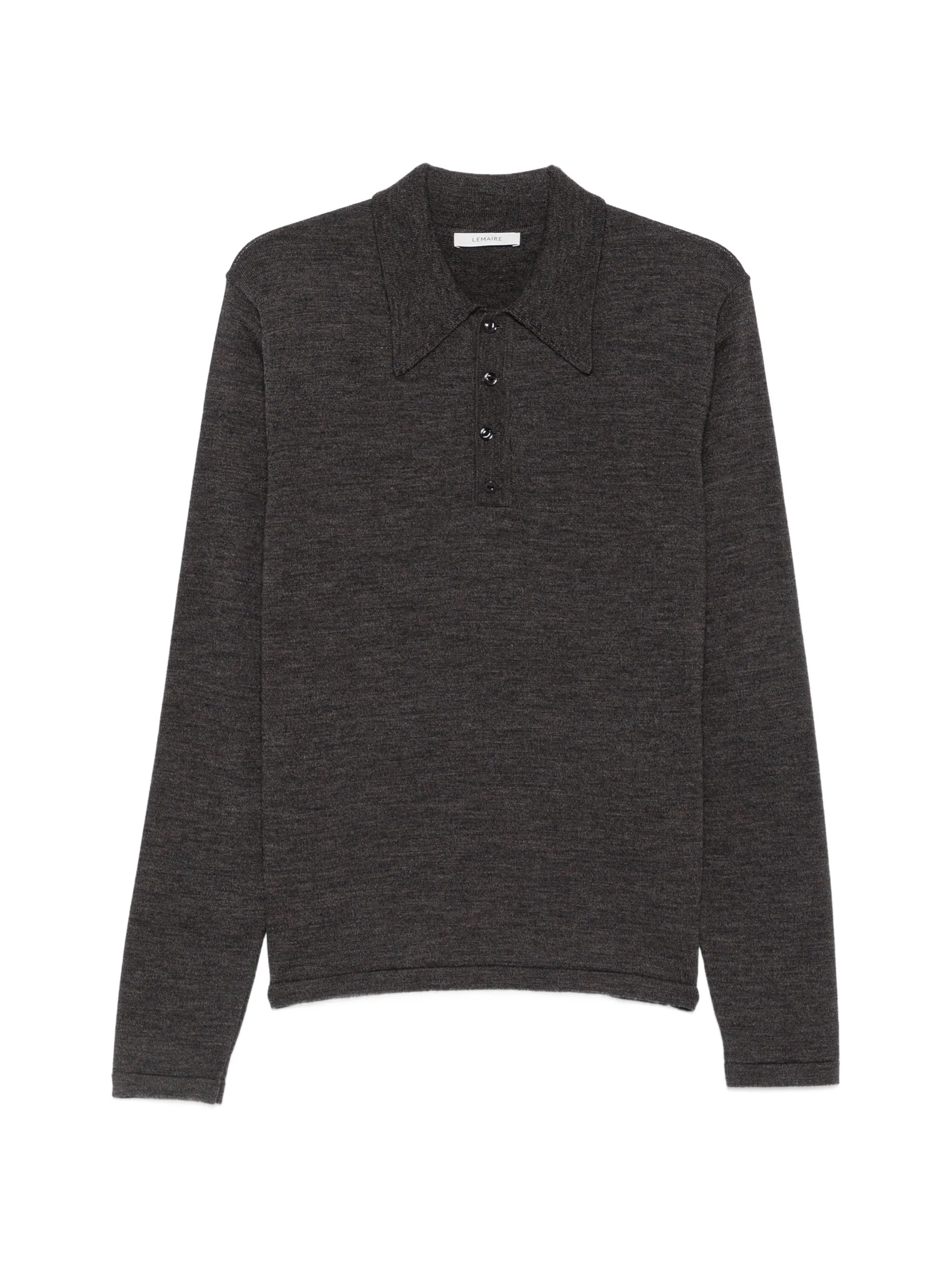 long-sleeve polo in fine mouliné merino wool