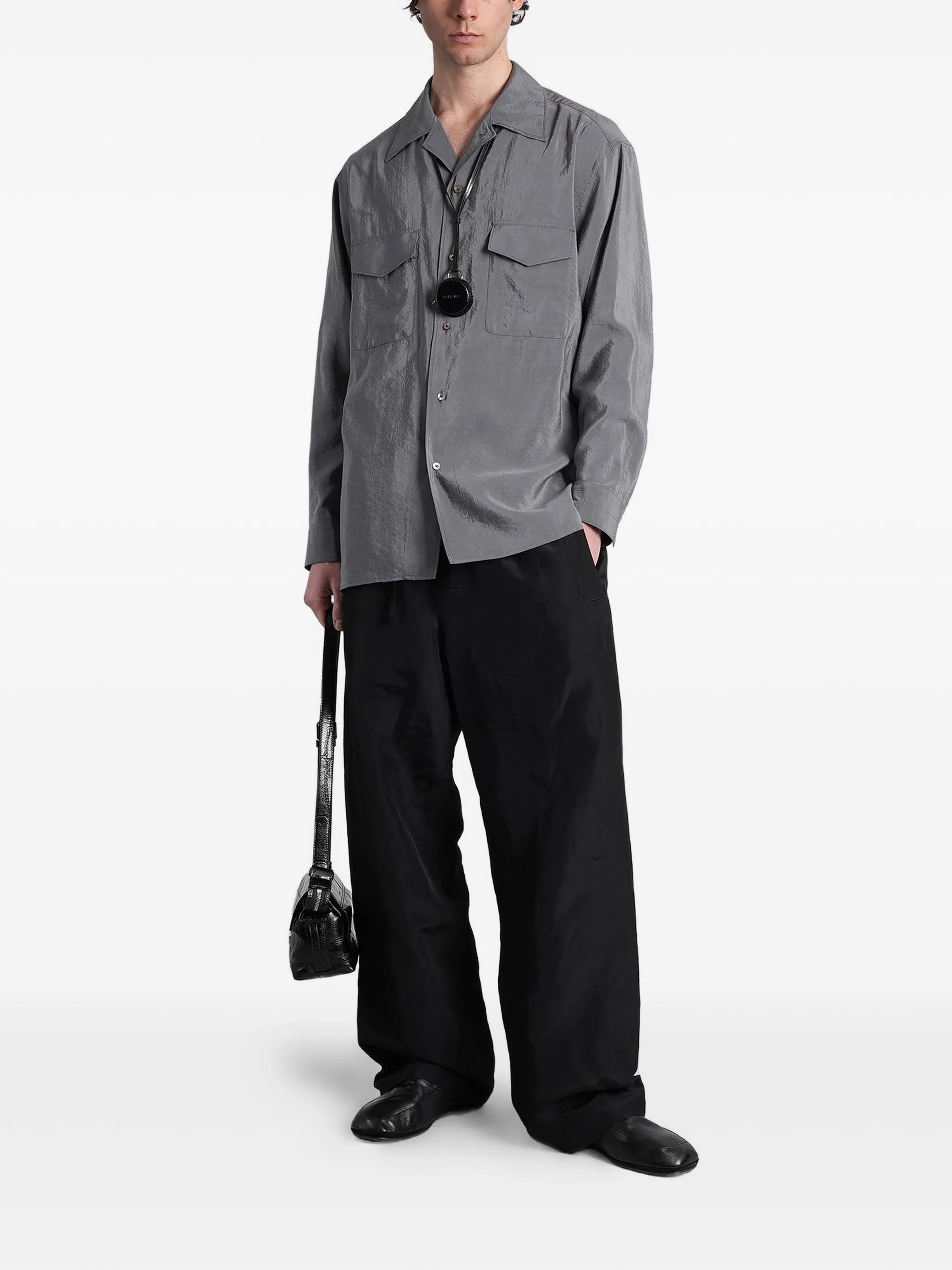 convertible collar shirt in dry silk