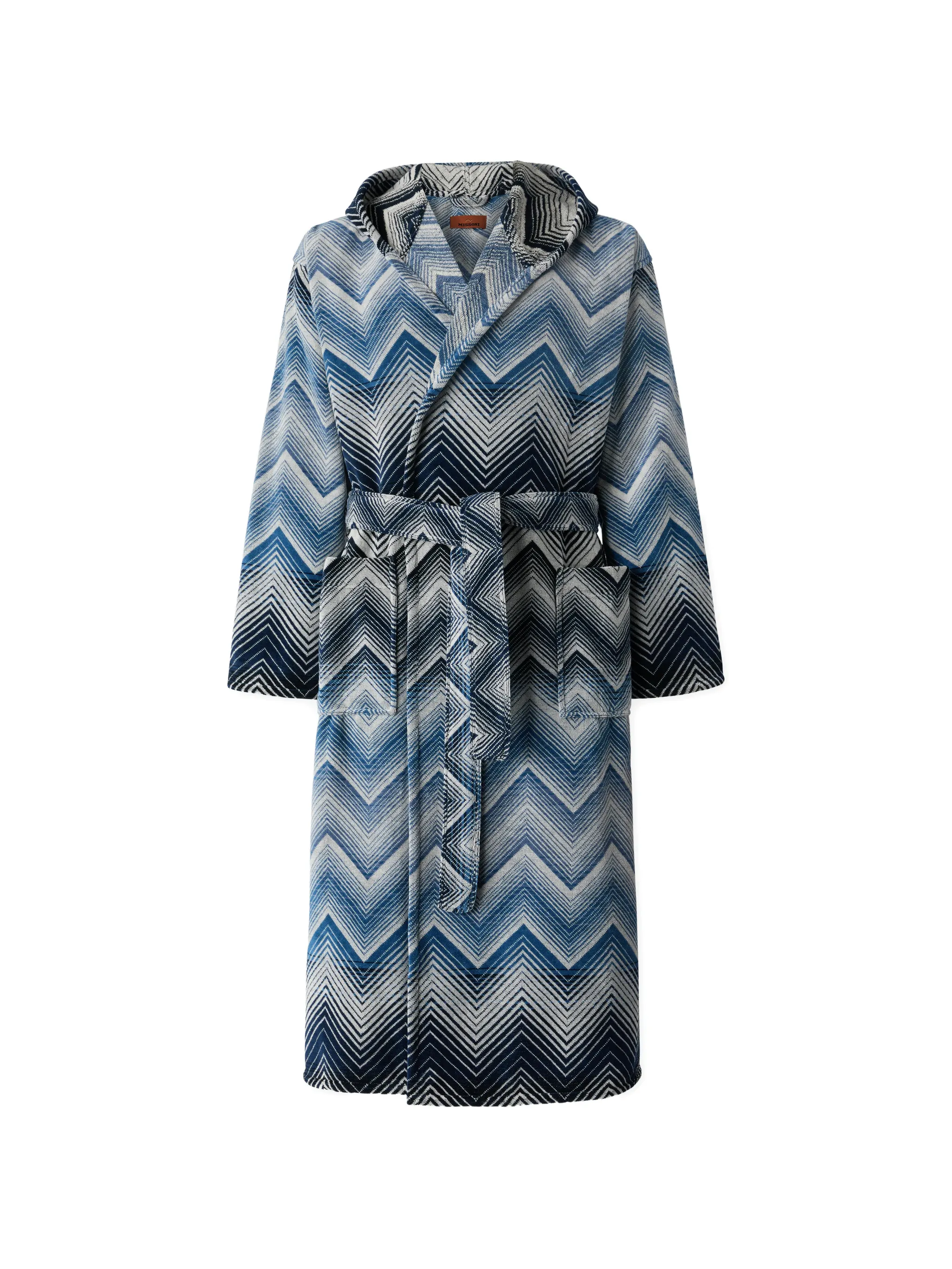 Marea hooded dressing gown in cotton terry with chevron pattern