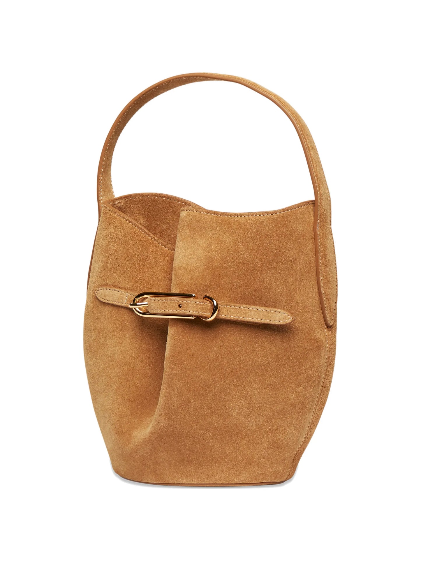 belted suede bucket bag