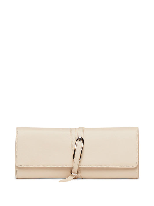 belted leather clutch bag
