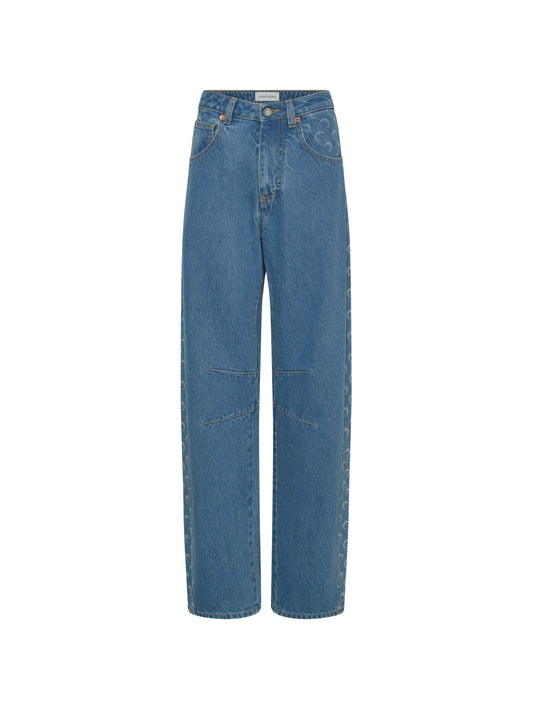 Moon-print barrel jeans