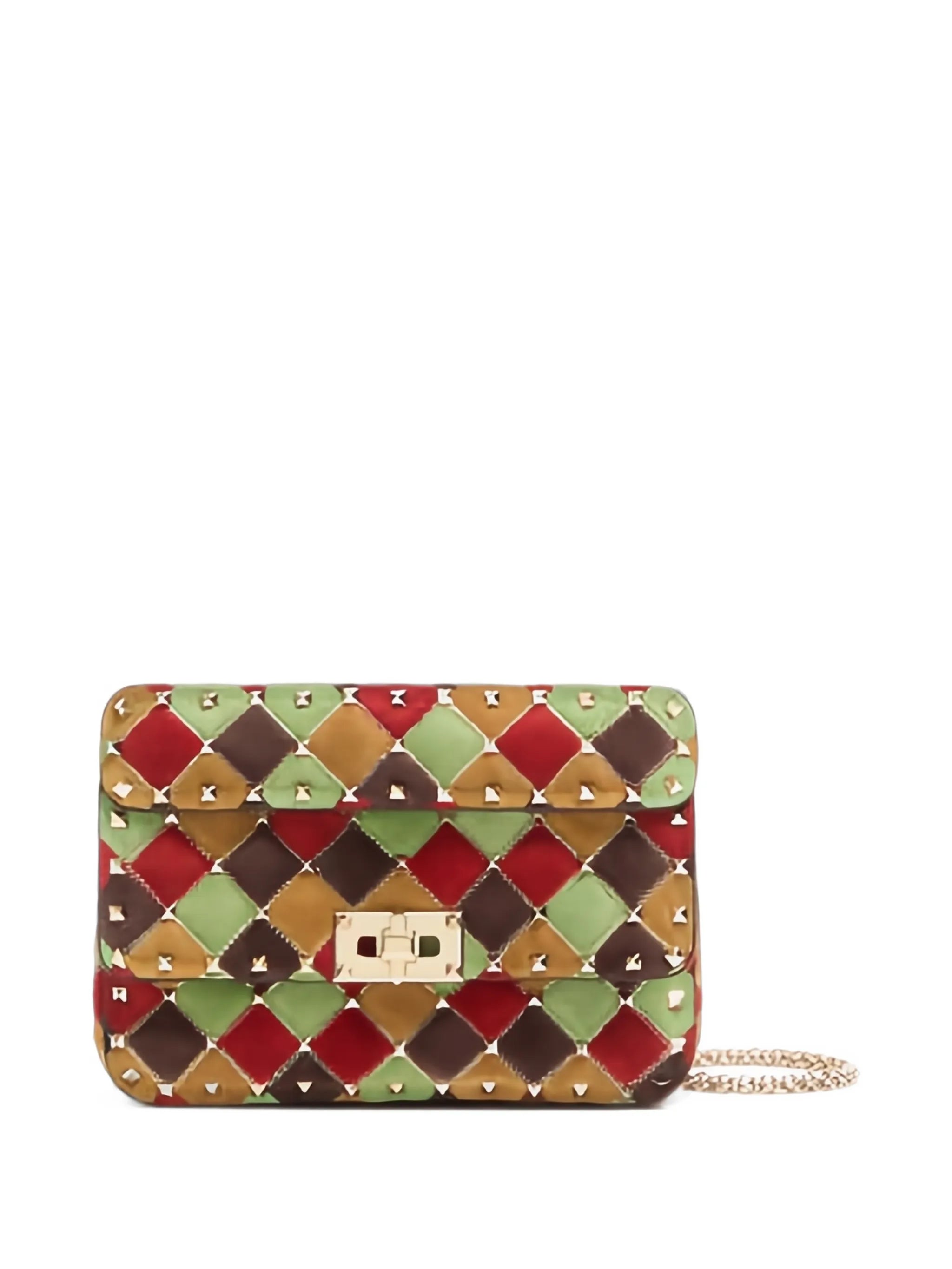 Rockstud Spike small bag in patchwork suede
