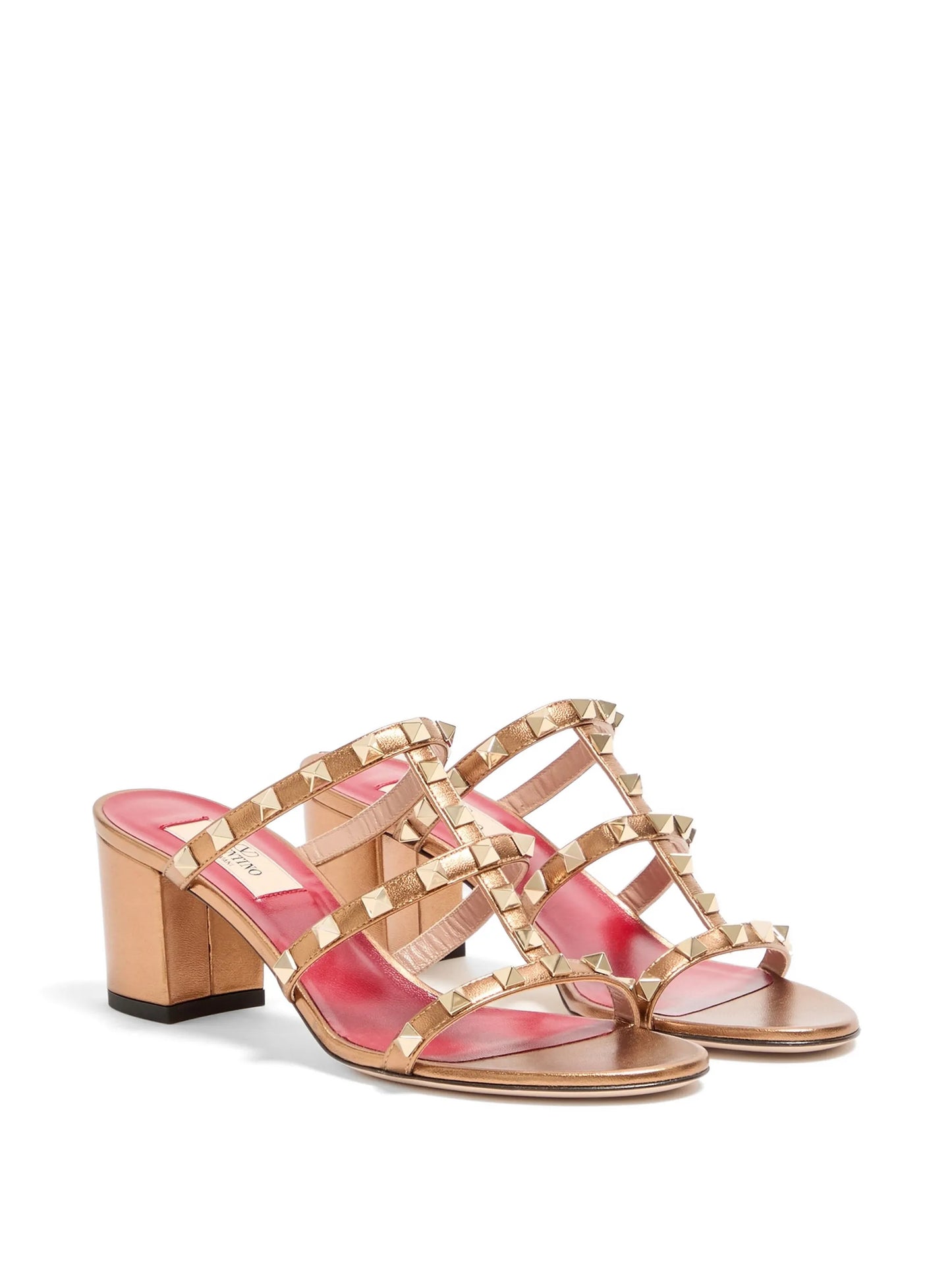 Rockstud slide sandals in laminated nappa leather 60mm
