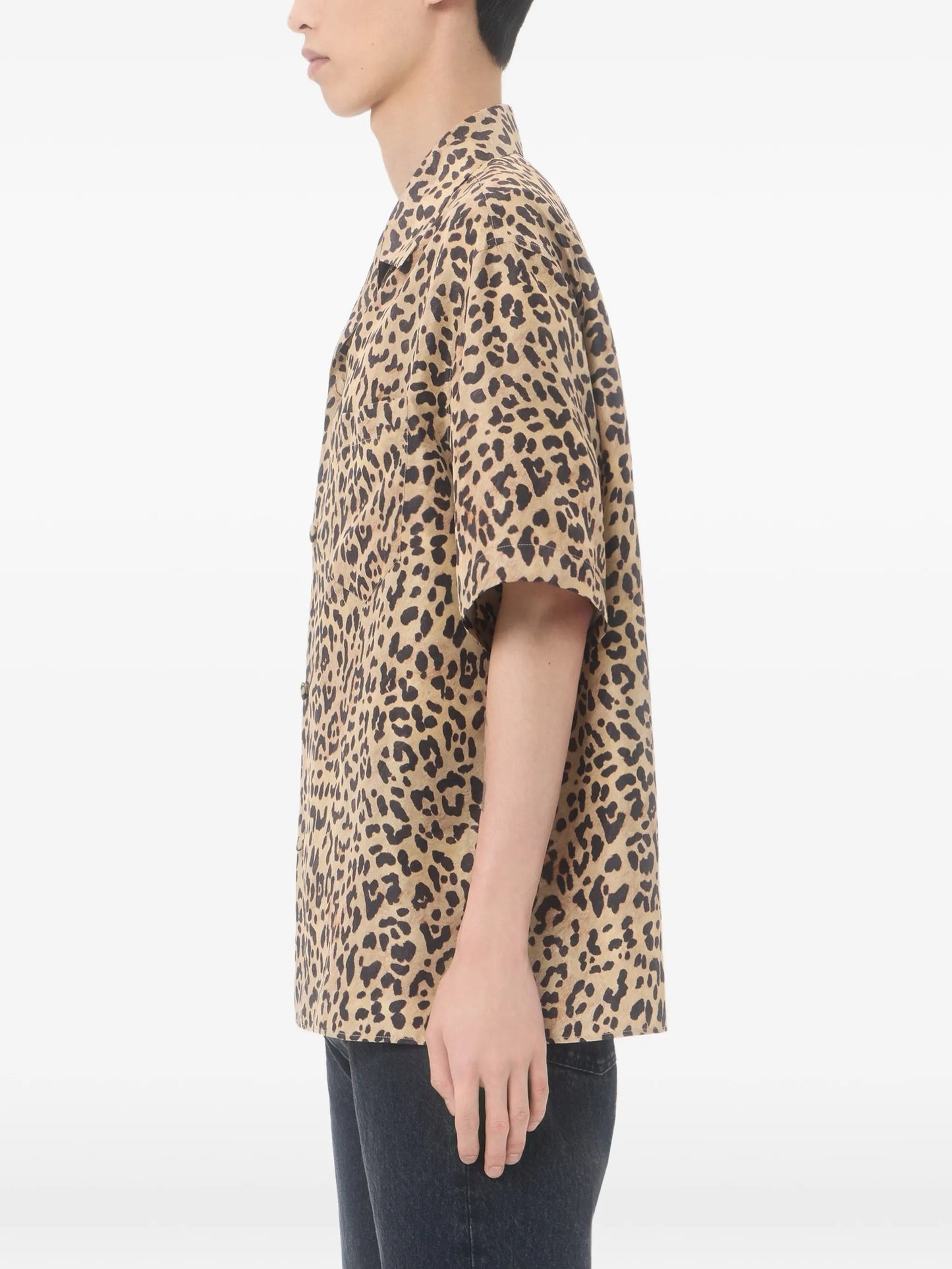 habotai silk bowling shirt with Fauve Eclat Animalier print