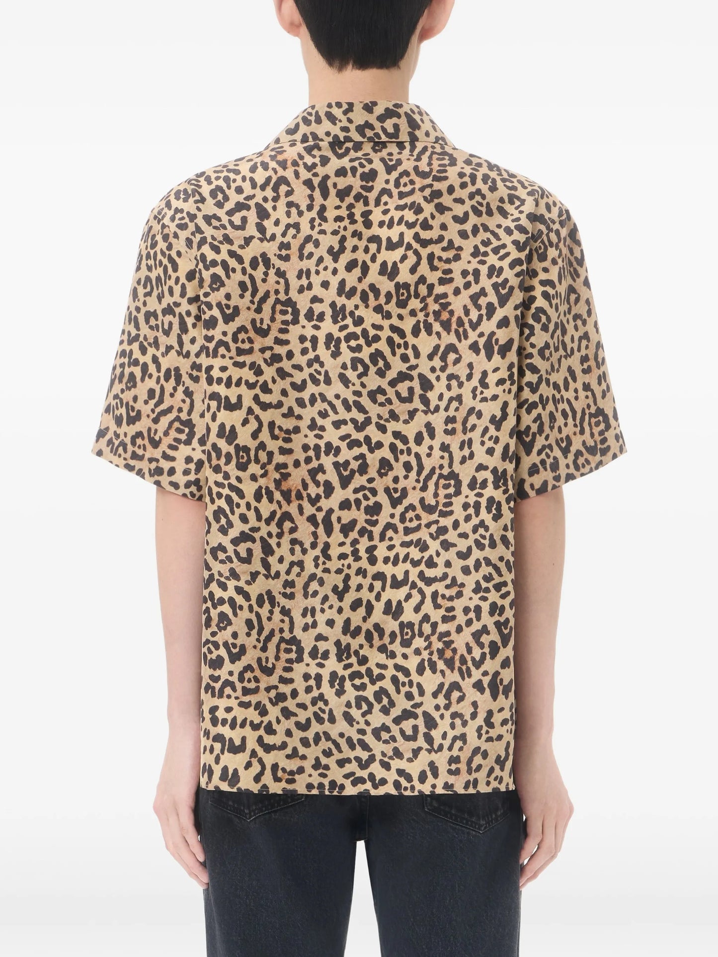 habotai silk bowling shirt with Fauve Eclat Animalier print