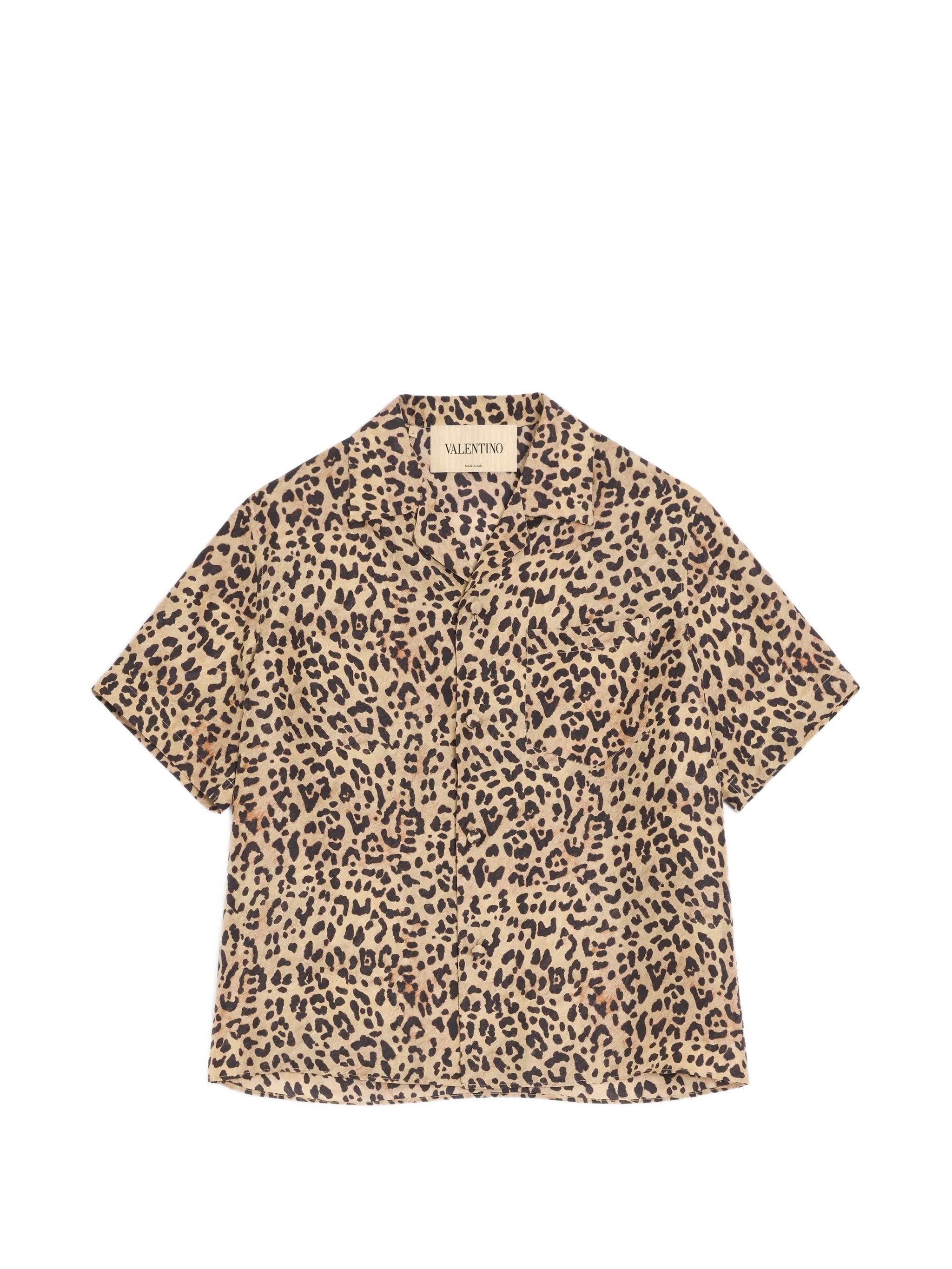habotai silk bowling shirt with Fauve Eclat Animalier print