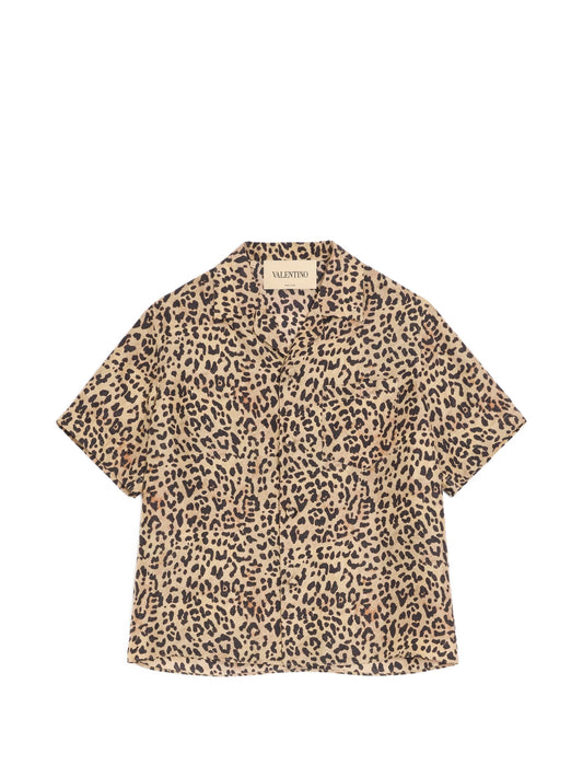 habotai silk bowling shirt with Fauve Eclat Animalier print