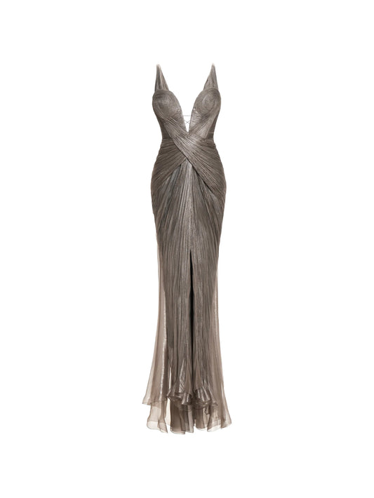 Corinna pleated silk-blend maxi dress