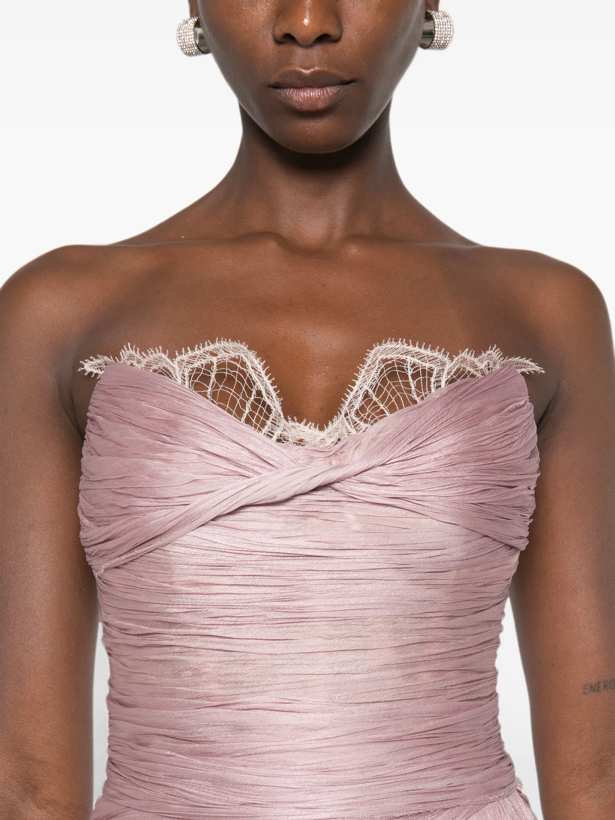 Jolie X lace-trimmed draped maxi dress