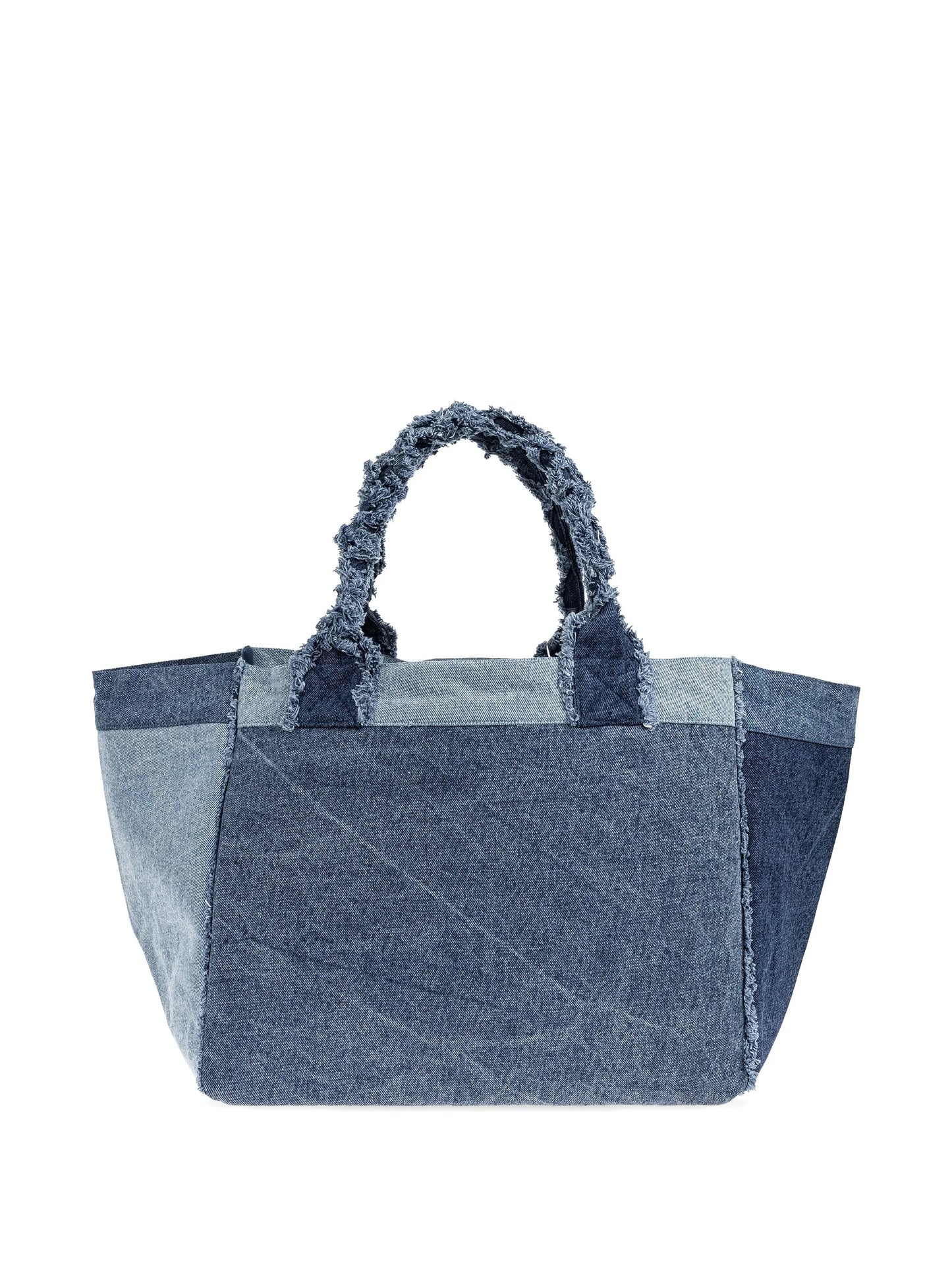 patchwork frayed-edge tote bag