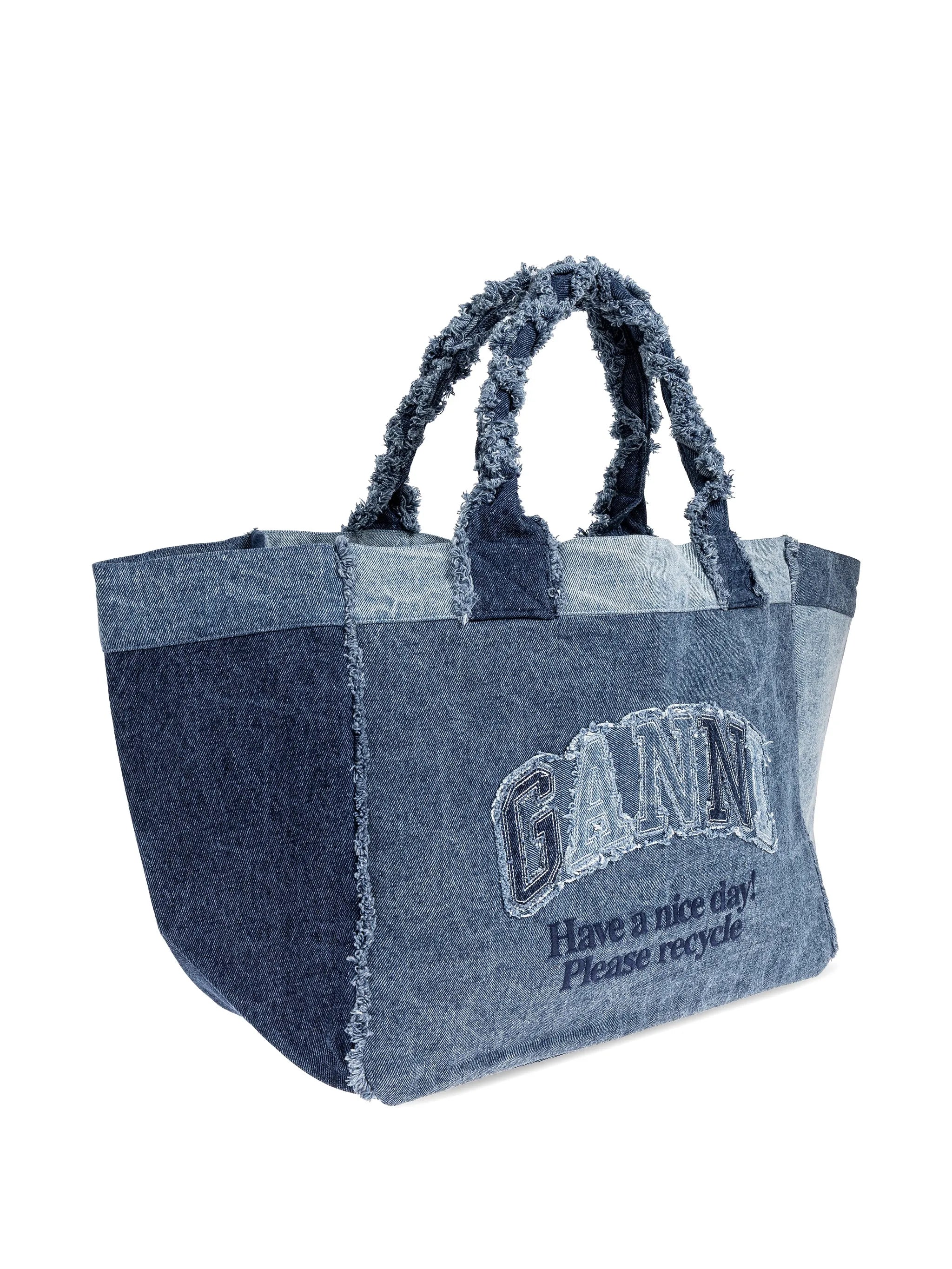 patchwork frayed-edge tote bag