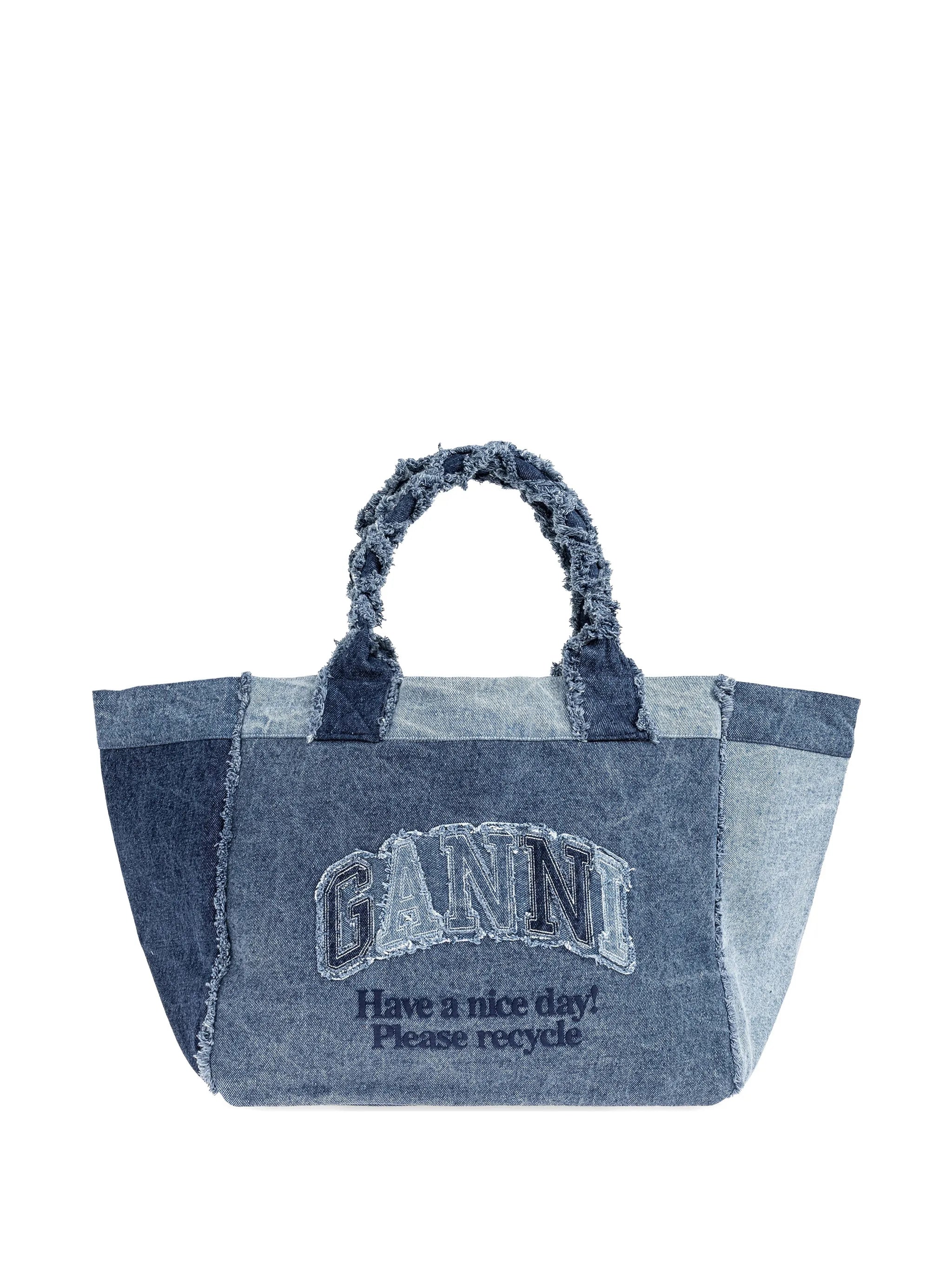 patchwork frayed-edge tote bag
