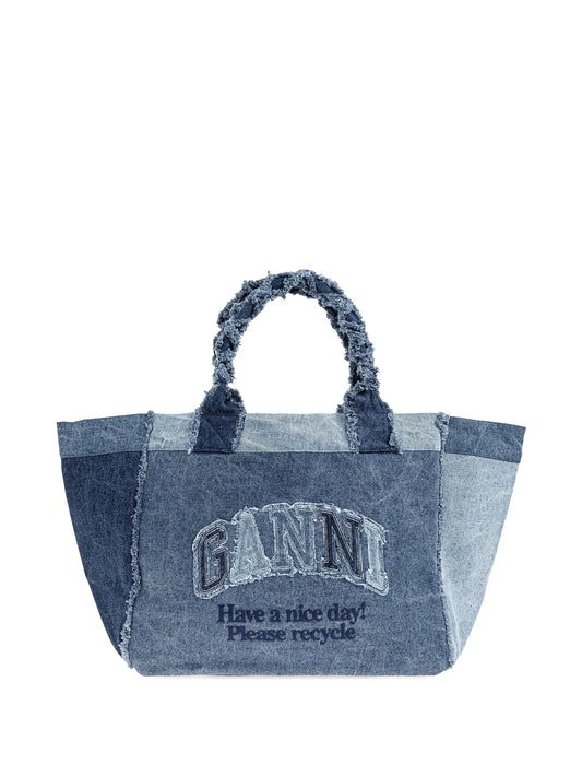 patchwork frayed-edge tote bag