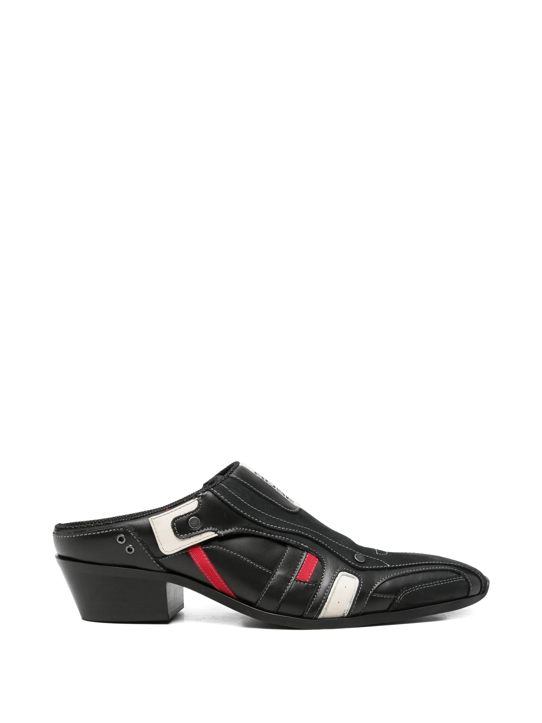 panelled leather mules