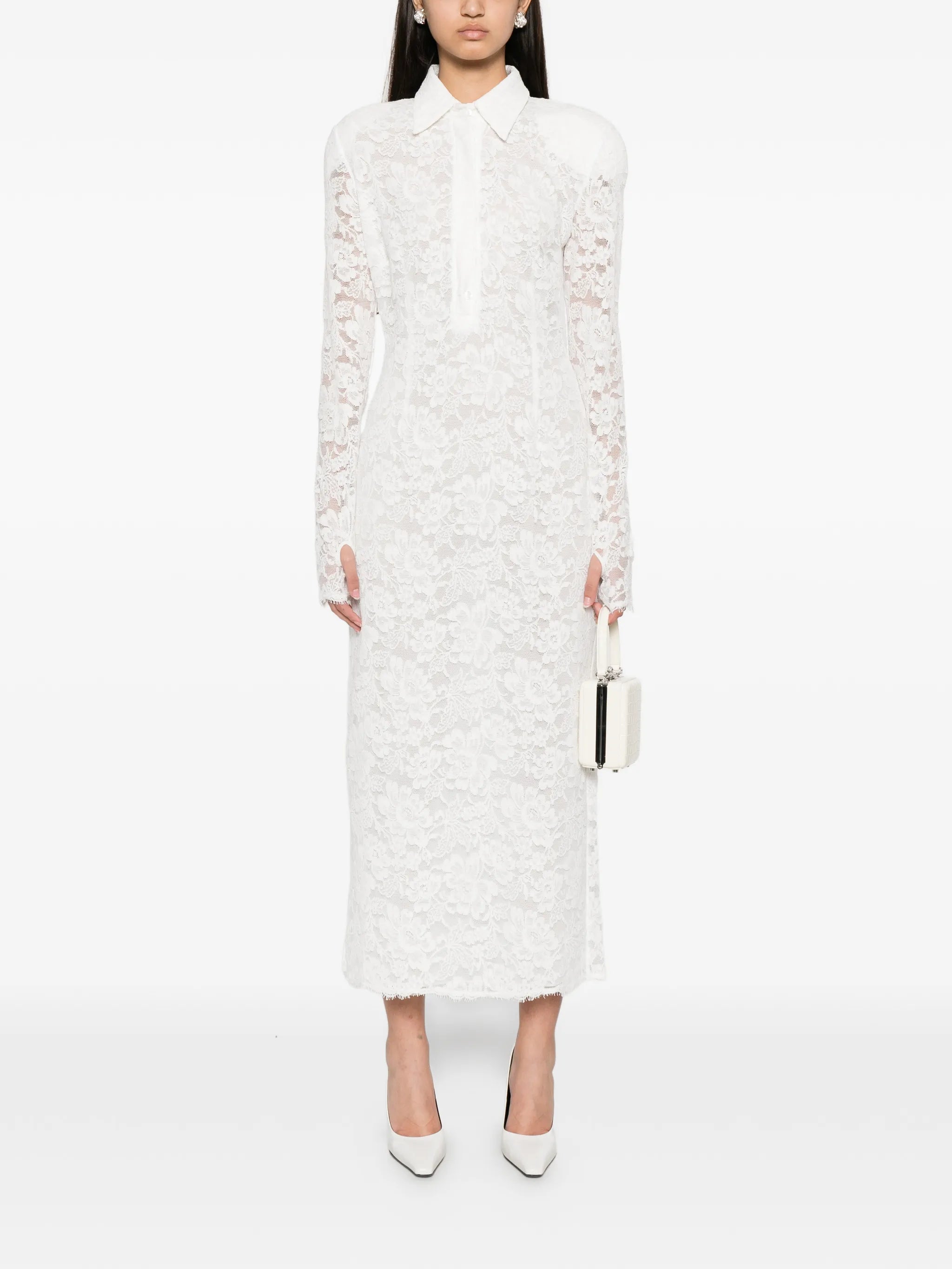 lace-overlay midi dress