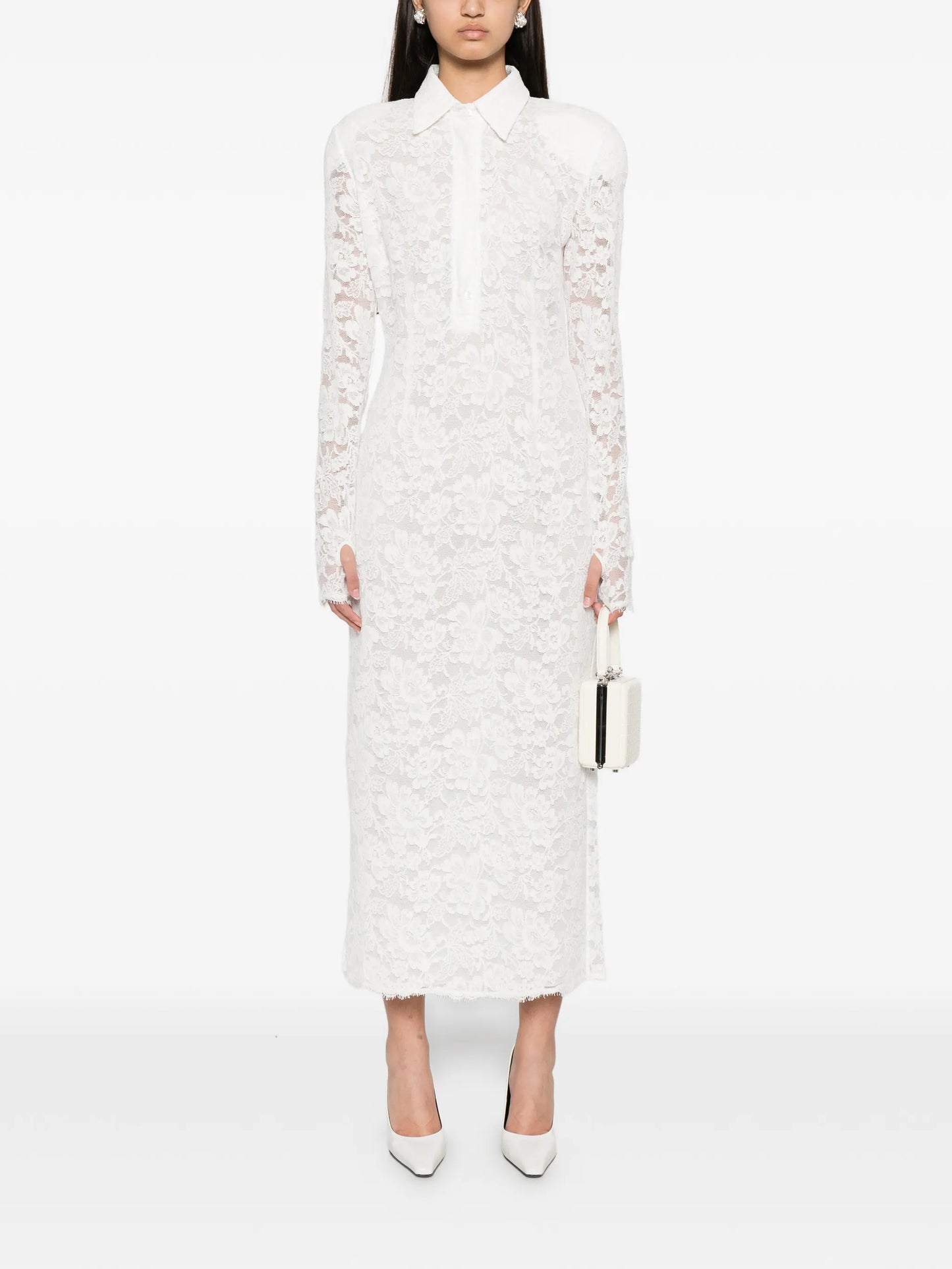 lace-overlay midi dress