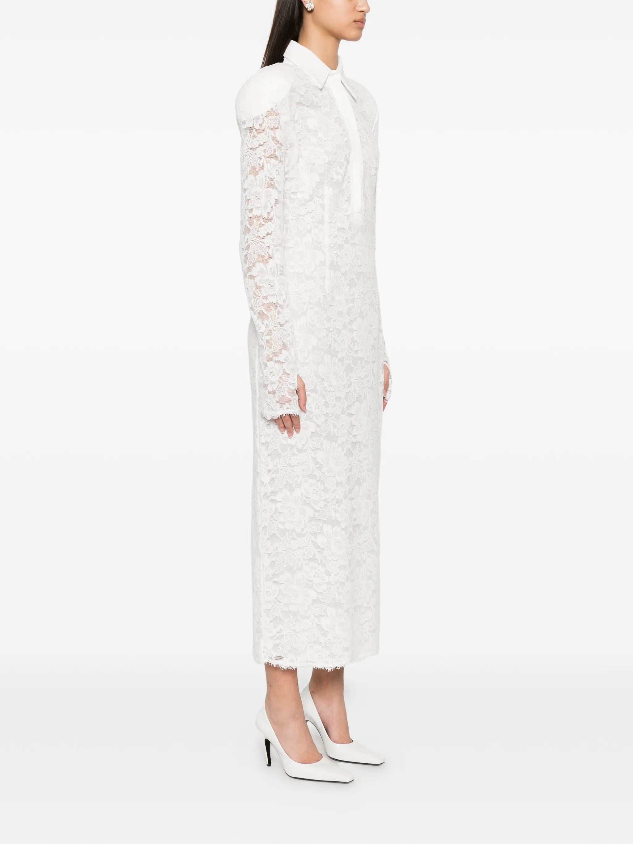 lace-overlay midi dress