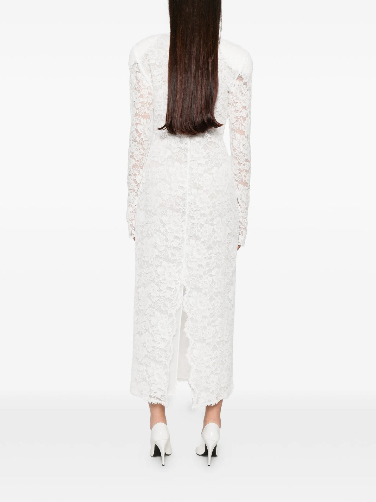 lace-overlay midi dress