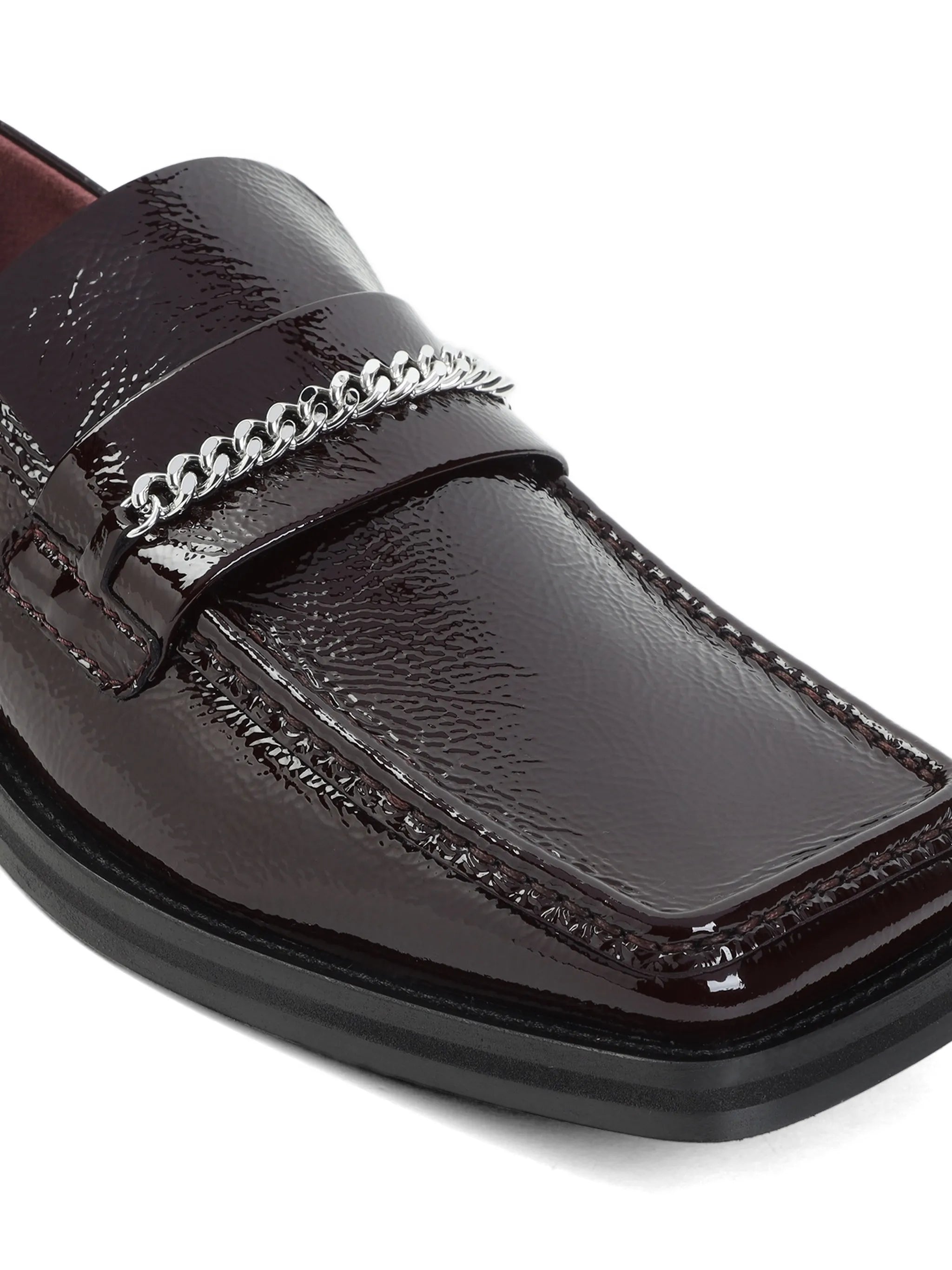 chain-link patent-leather loafers