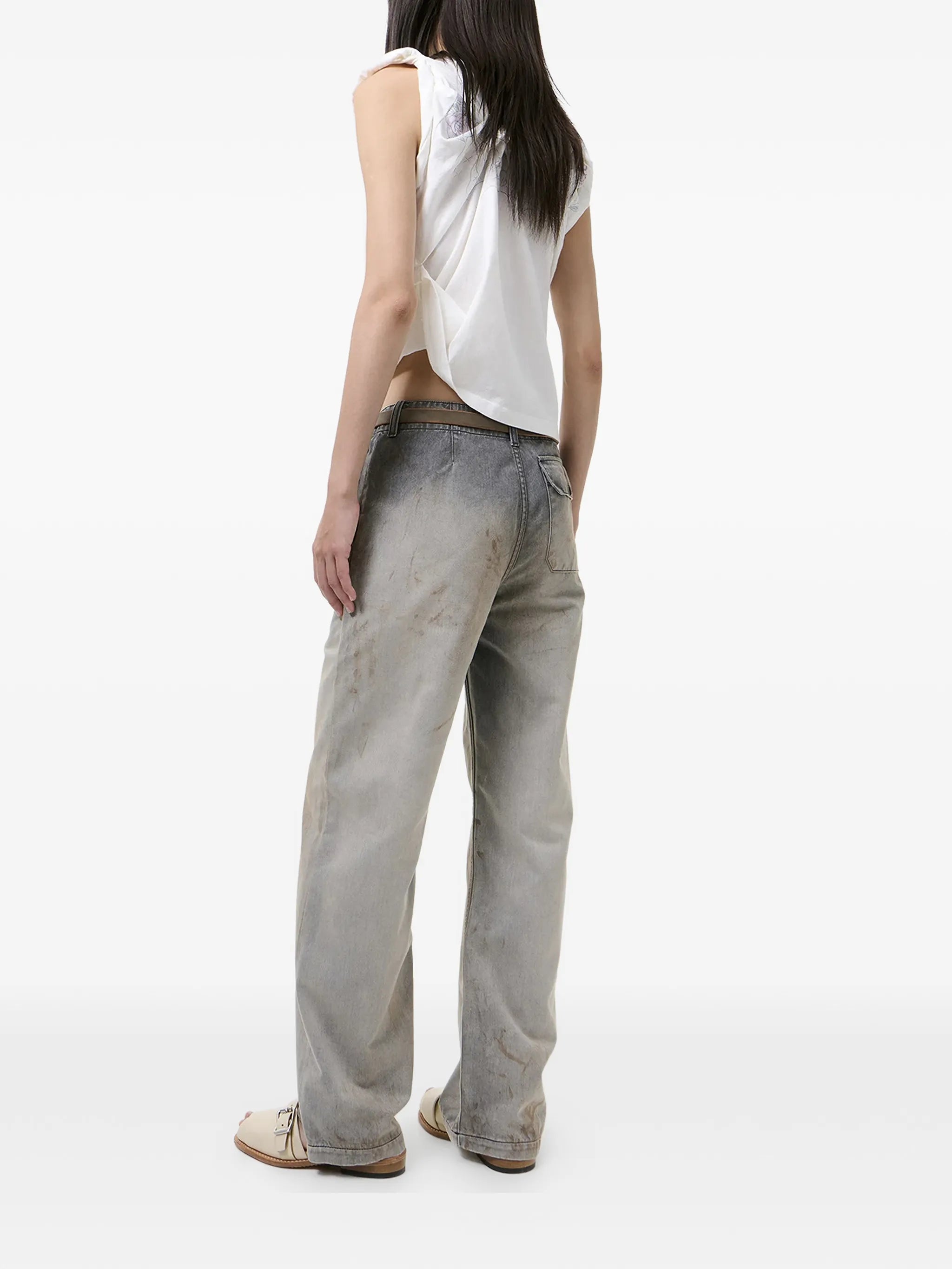 paint-splatter faded jeans