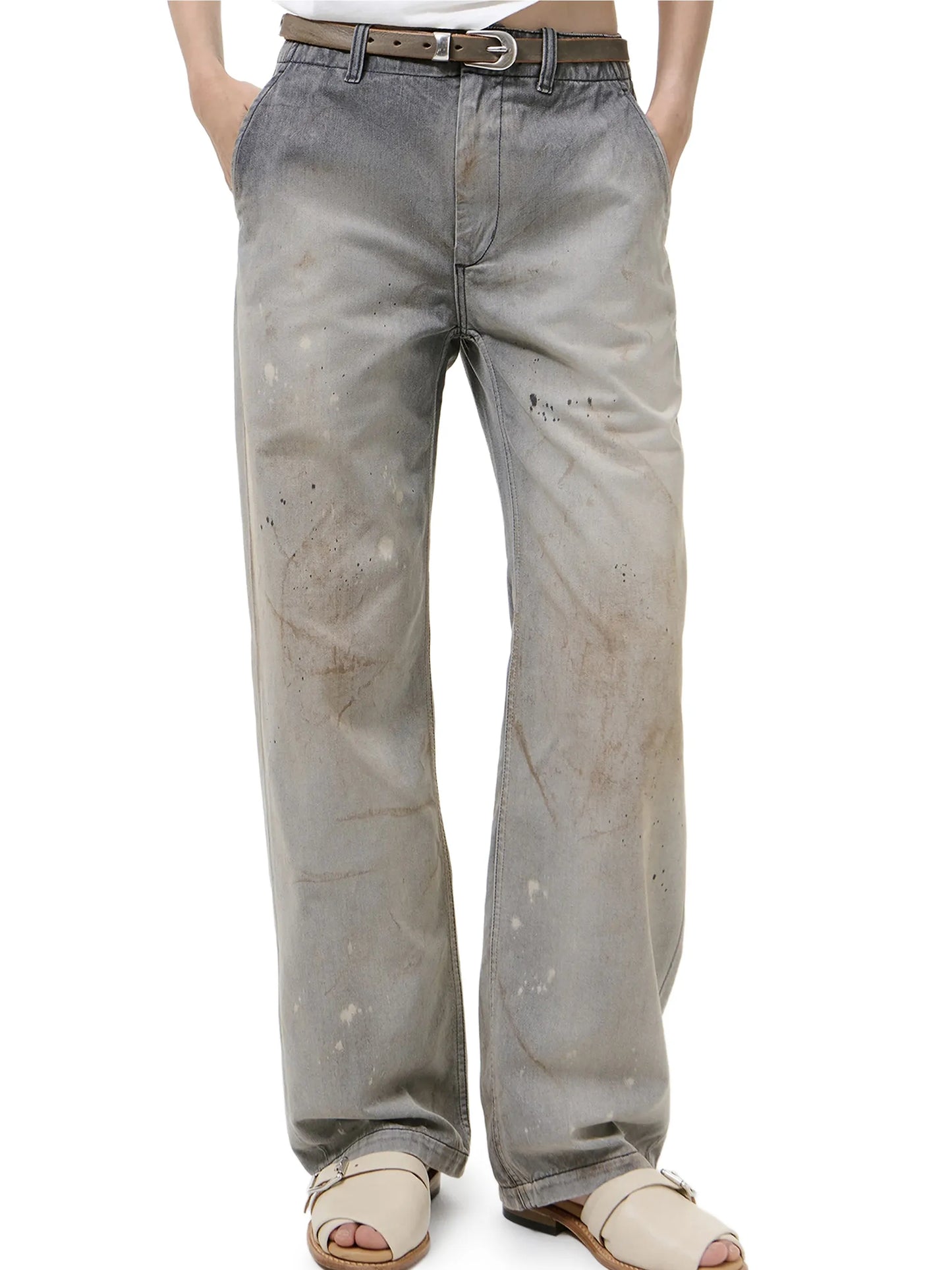 paint-splatter faded jeans