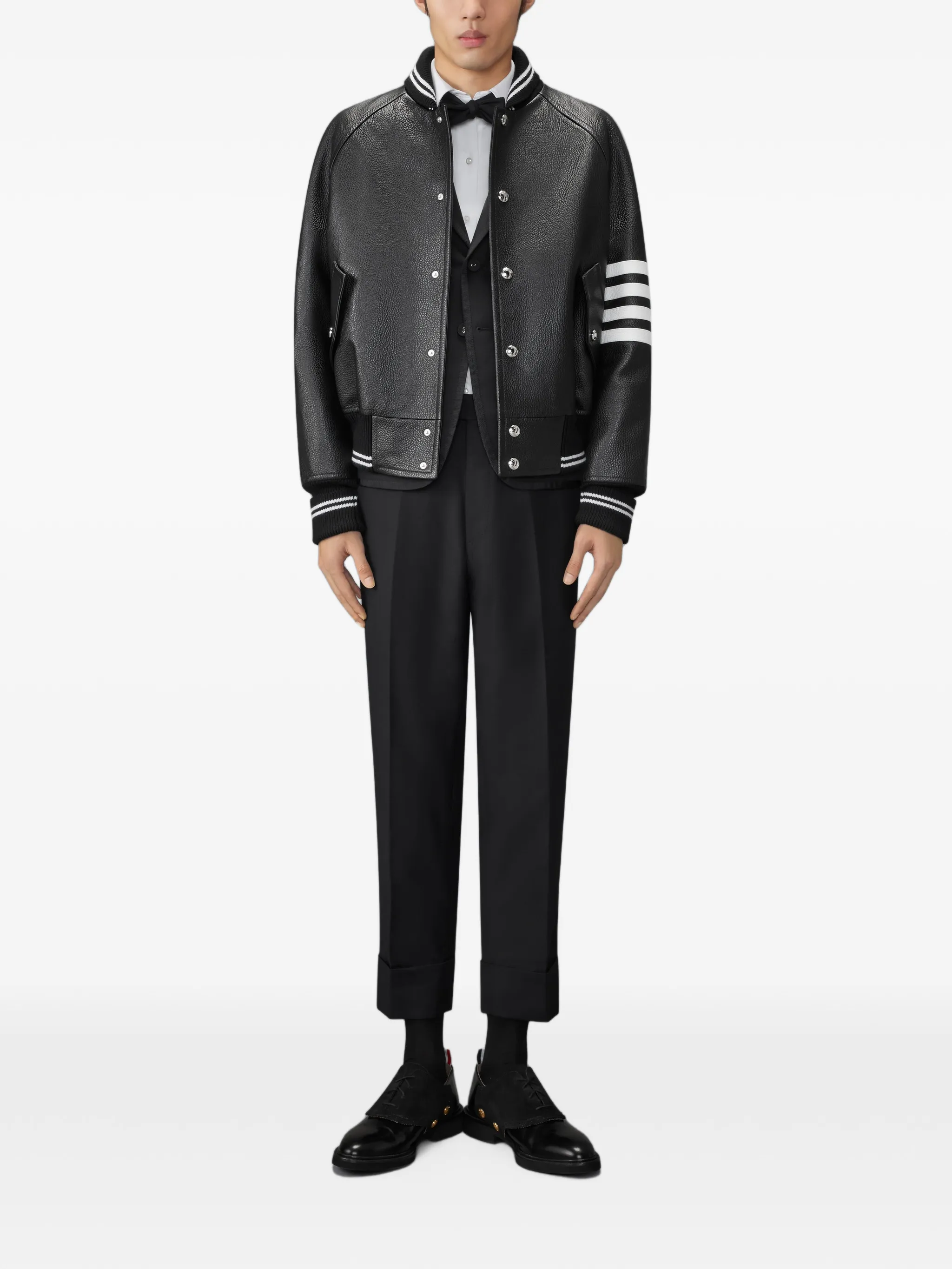 leather 4-Bar oversized blouson jacket