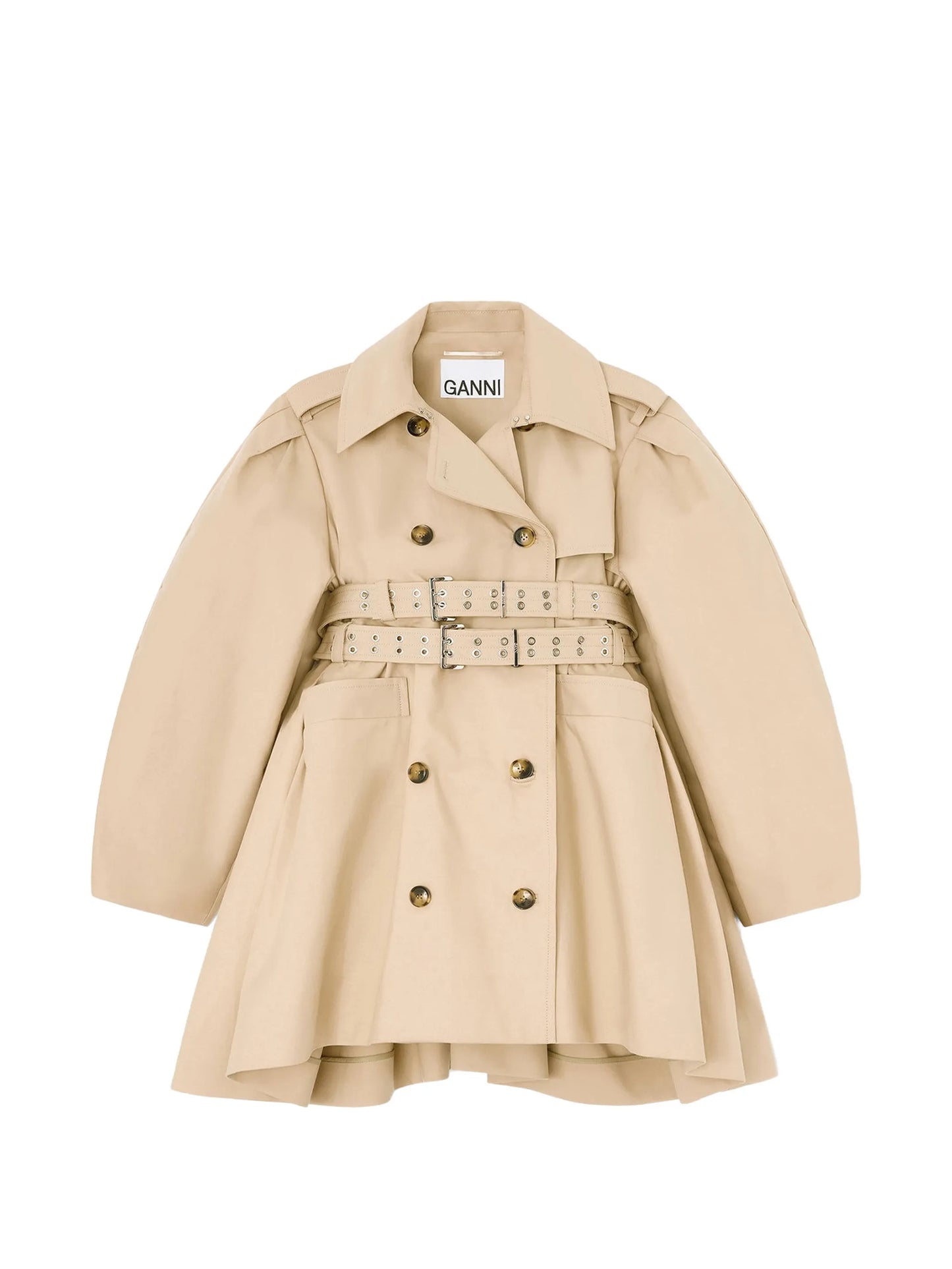 peplum-waist double-belted trench coat
